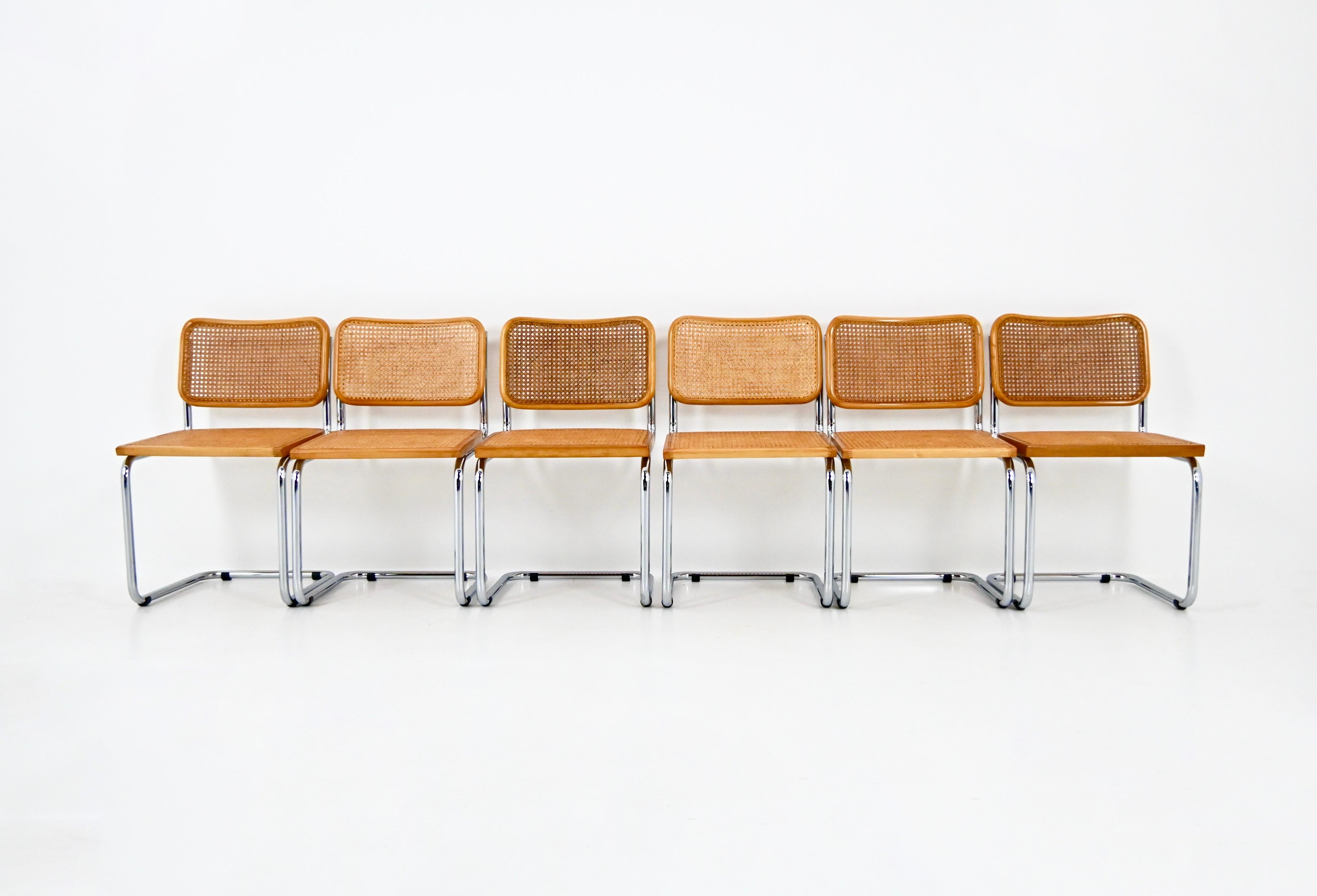 Italiano Sedie da pranzo stile B32 di Marcel Breuer, set di 6 pezzi in vendita