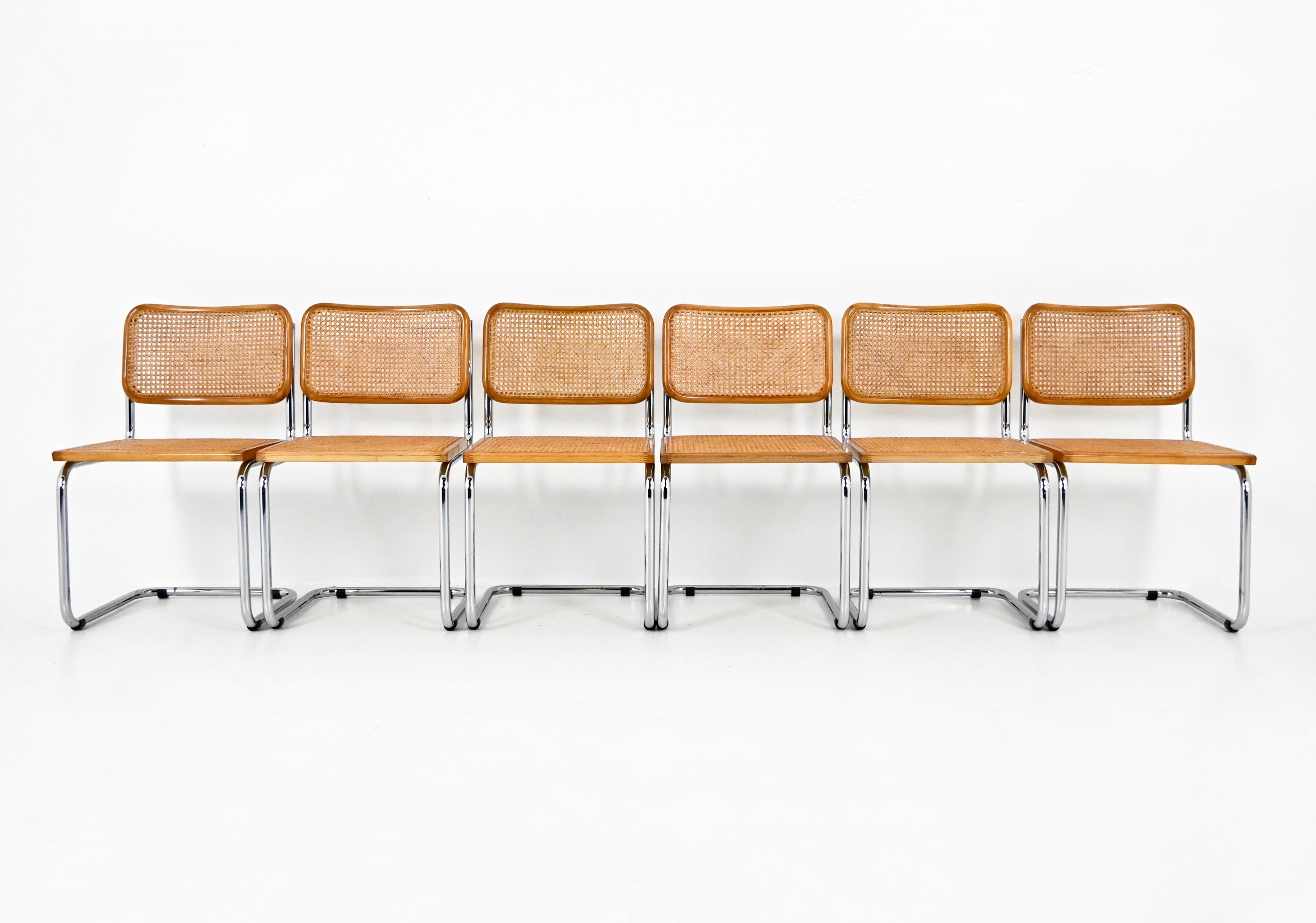 Italiano Sedie da pranzo stile B32 di Marcel Breuer, set di 6 pezzi in vendita