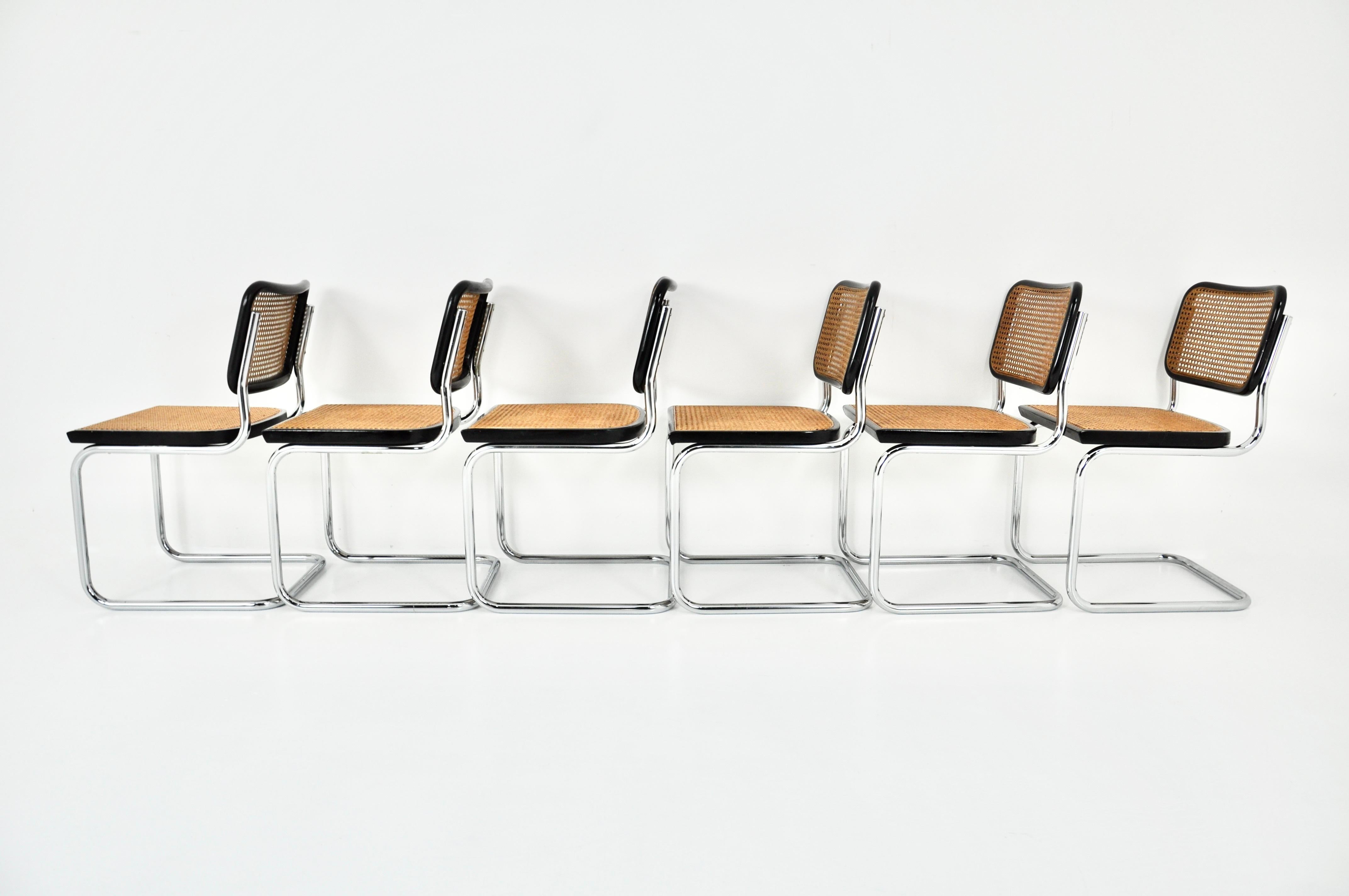 Fin du 20e siècle Chaises de salle à manger style B32 de Marcel Breuer, lot de 6 en vente