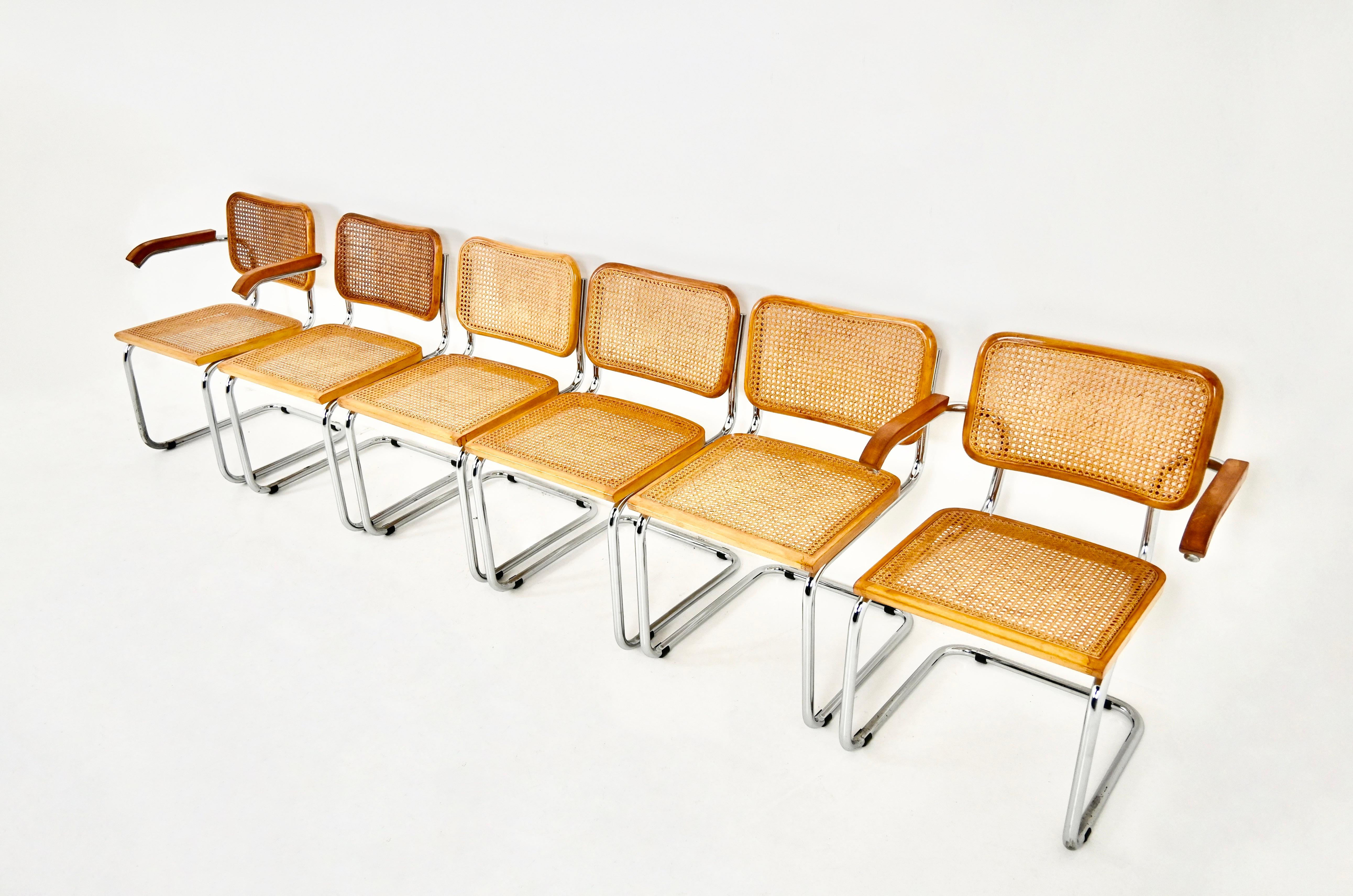 Late 20th Century Dining Chairs Style B32 by Marcel Breuer, Set of 6