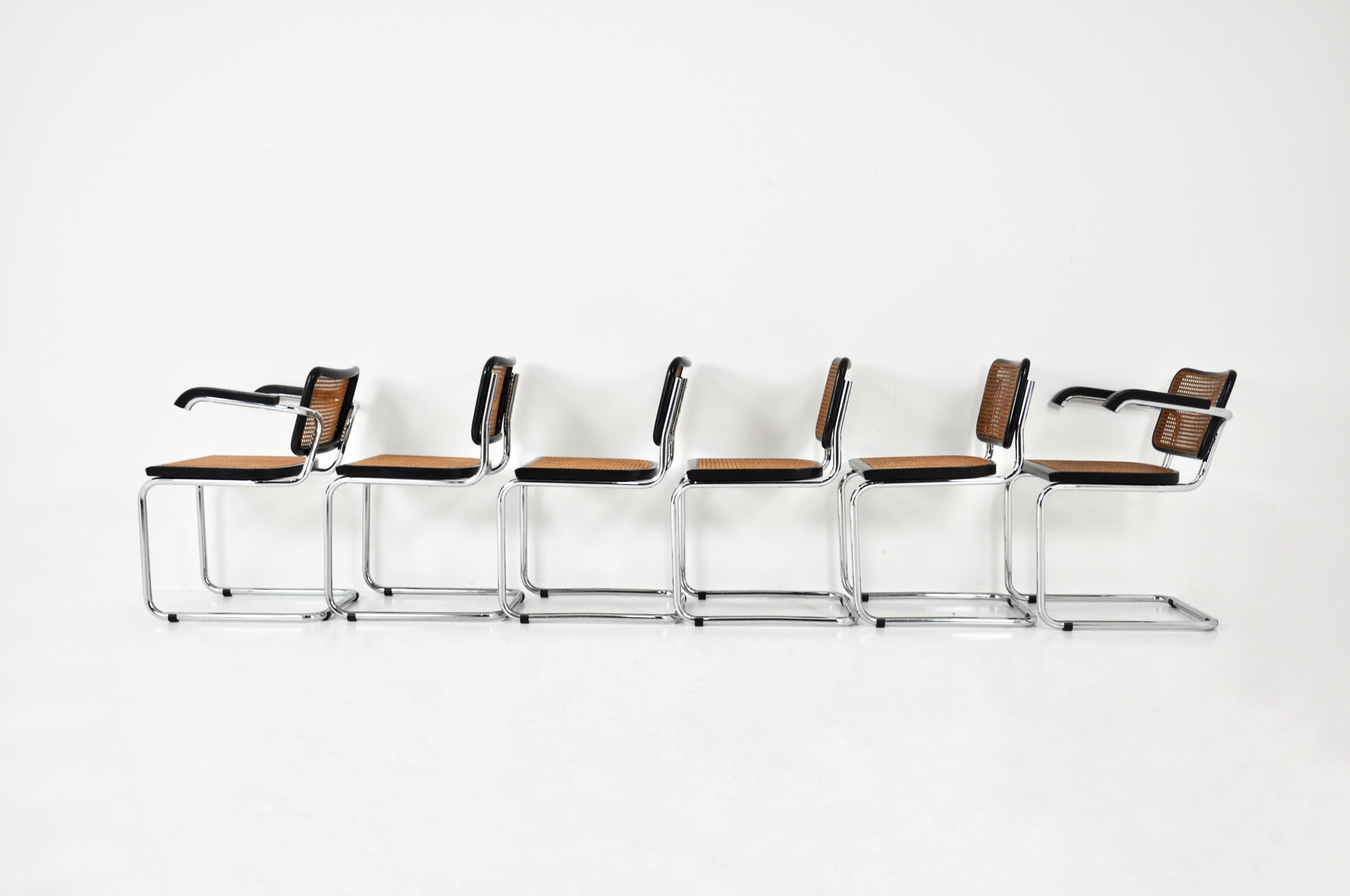Métal Chaises de salle à manger style B32 par Marcel Breuer, lot de 6 en vente
