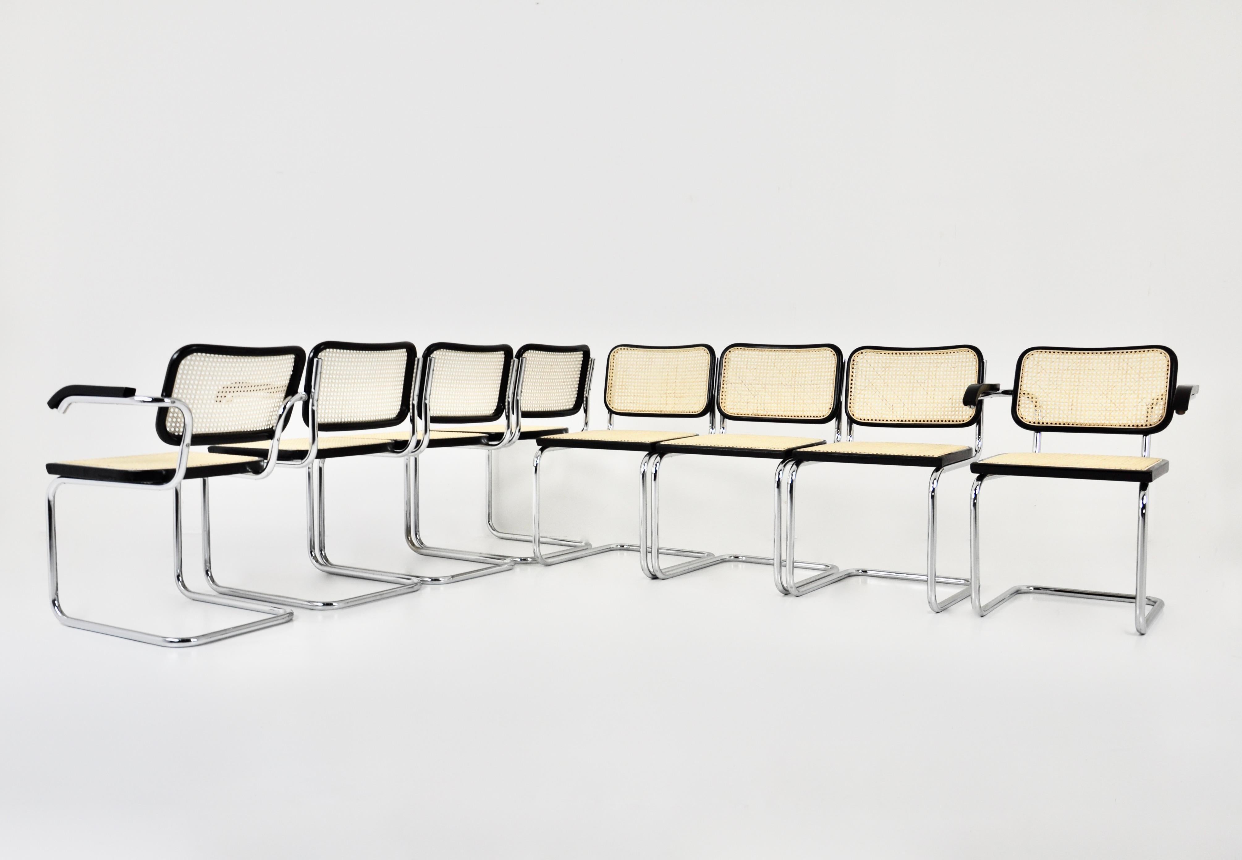 Mid-Century Modern Dining Chairs Style B32 by Marcel Breuer, Set of 8