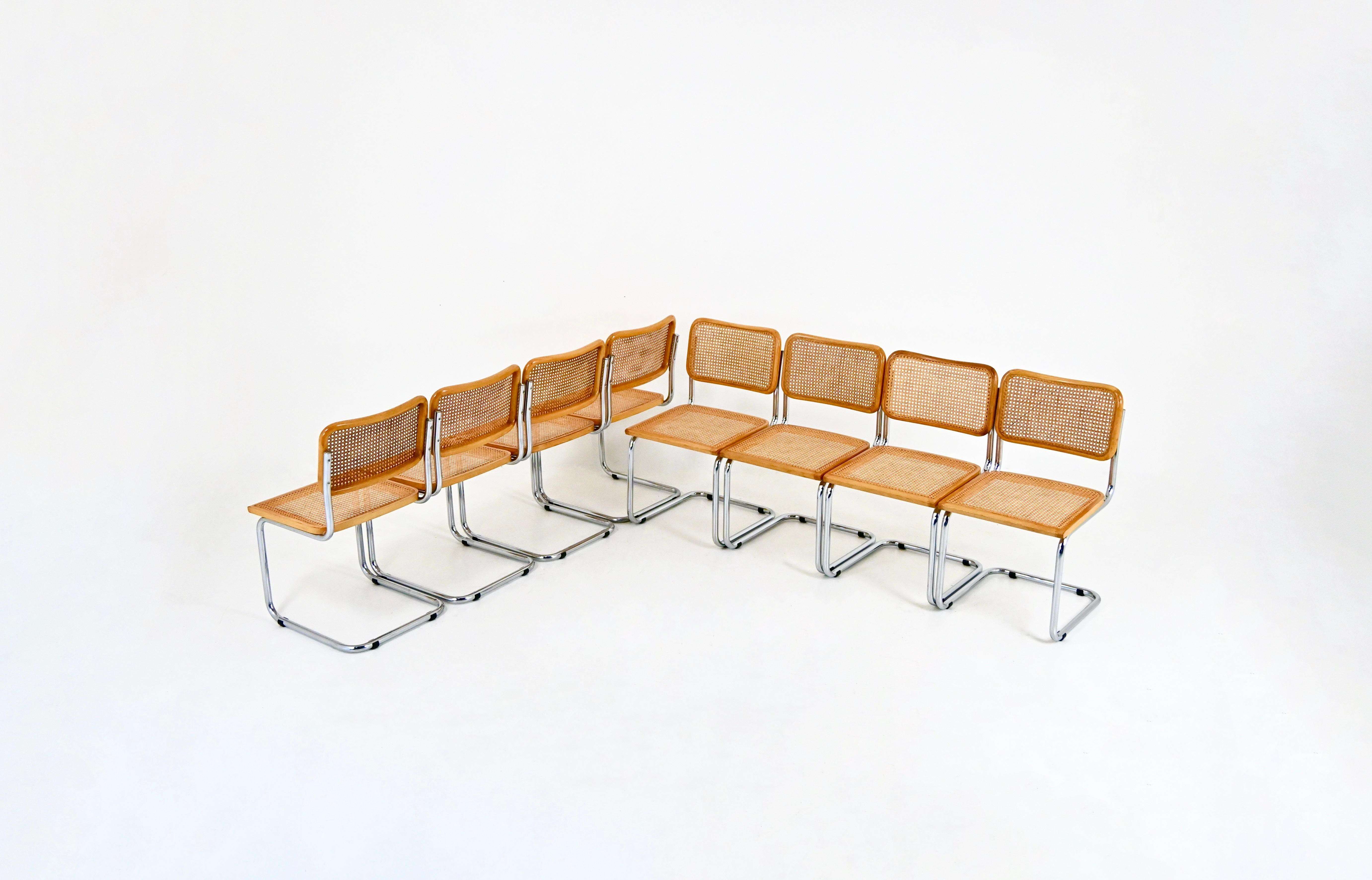 Mid-Century Modern Chaises de salle à manger style B32 de Marcel Breuer, ensemble de 8 pièces en vente