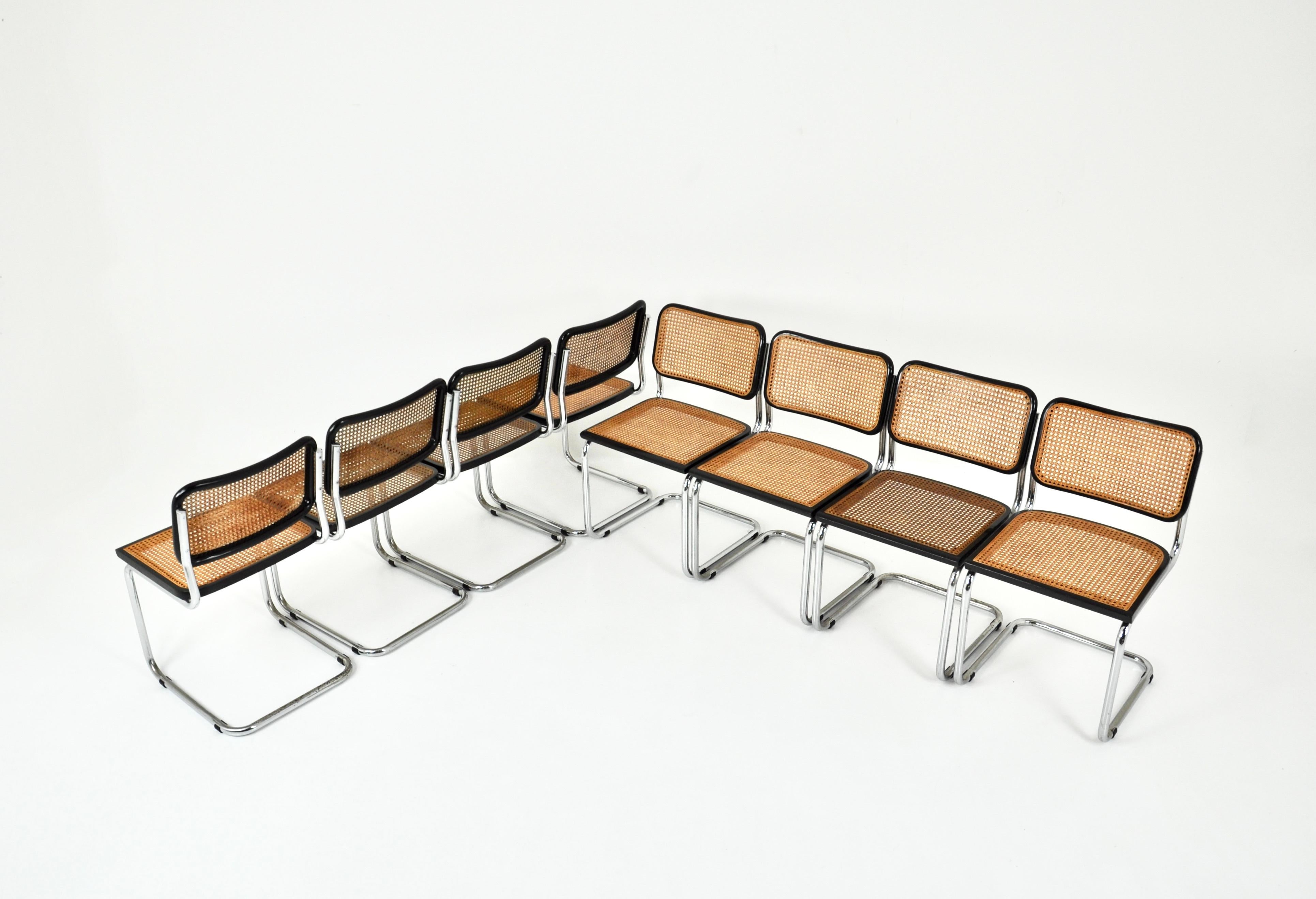 Italian Dining Chairs Style B32 by Marcel Breuer Set of 8 For Sale