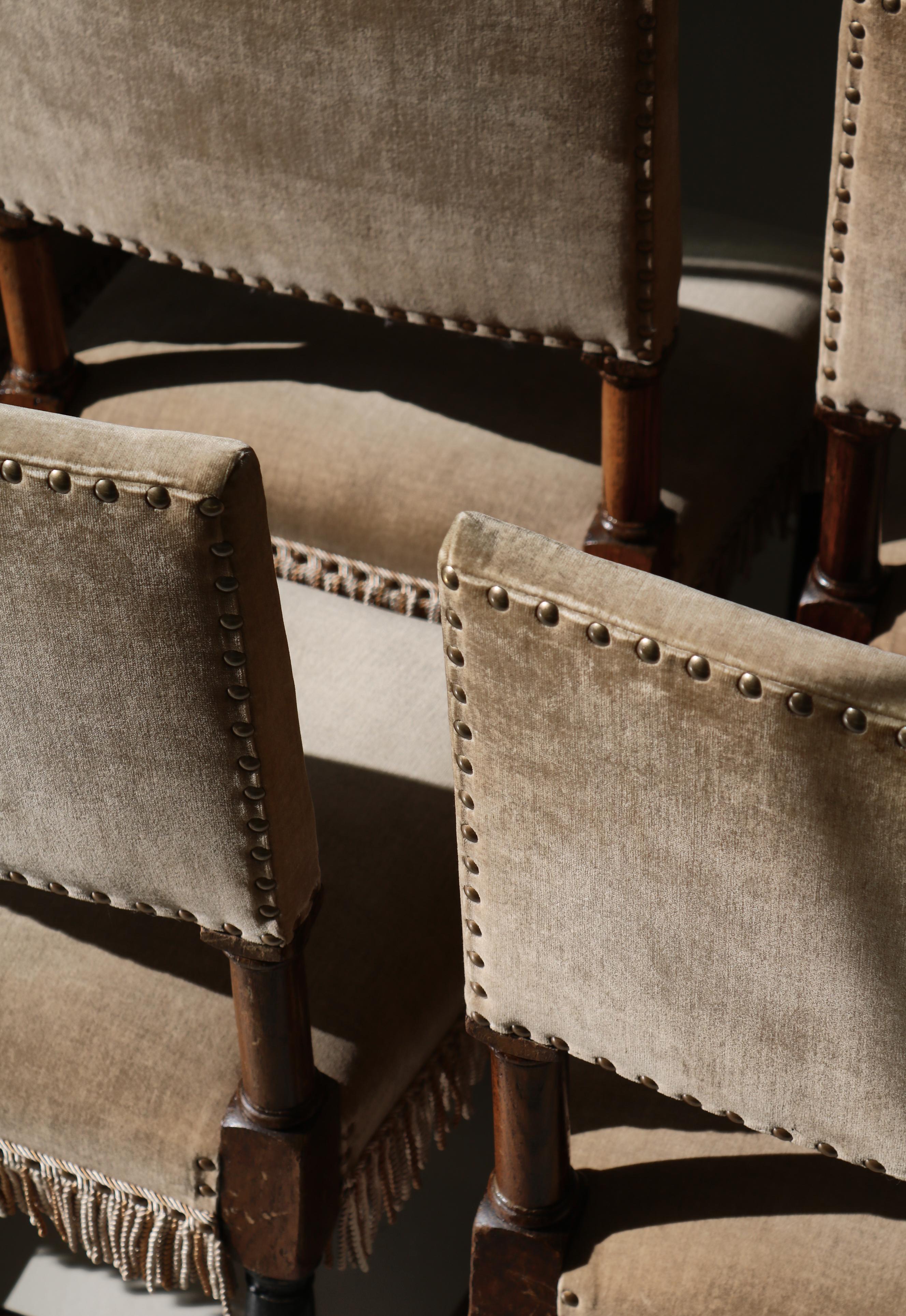Dining Chairs Swedish Grace Oak & Beige Velvet , Axel-Einar Hjorth Style, 1920s 5