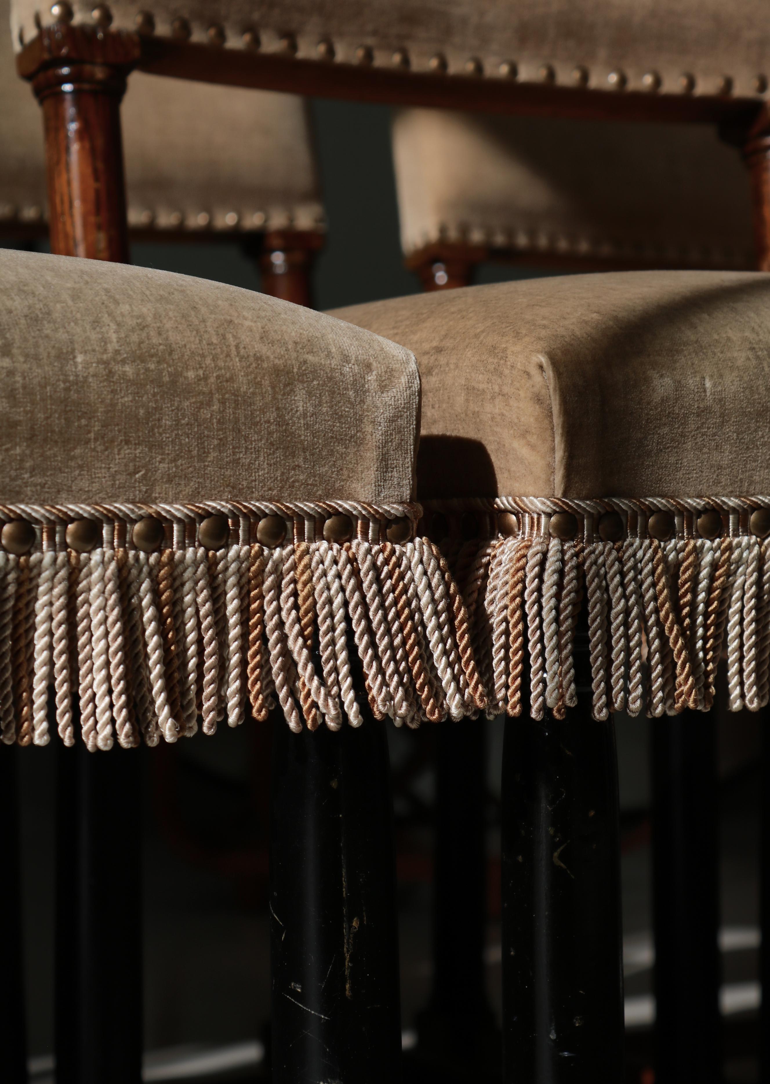 Dining Chairs Swedish Grace Oak & Beige Velvet , Axel-Einar Hjorth Style, 1920s 6