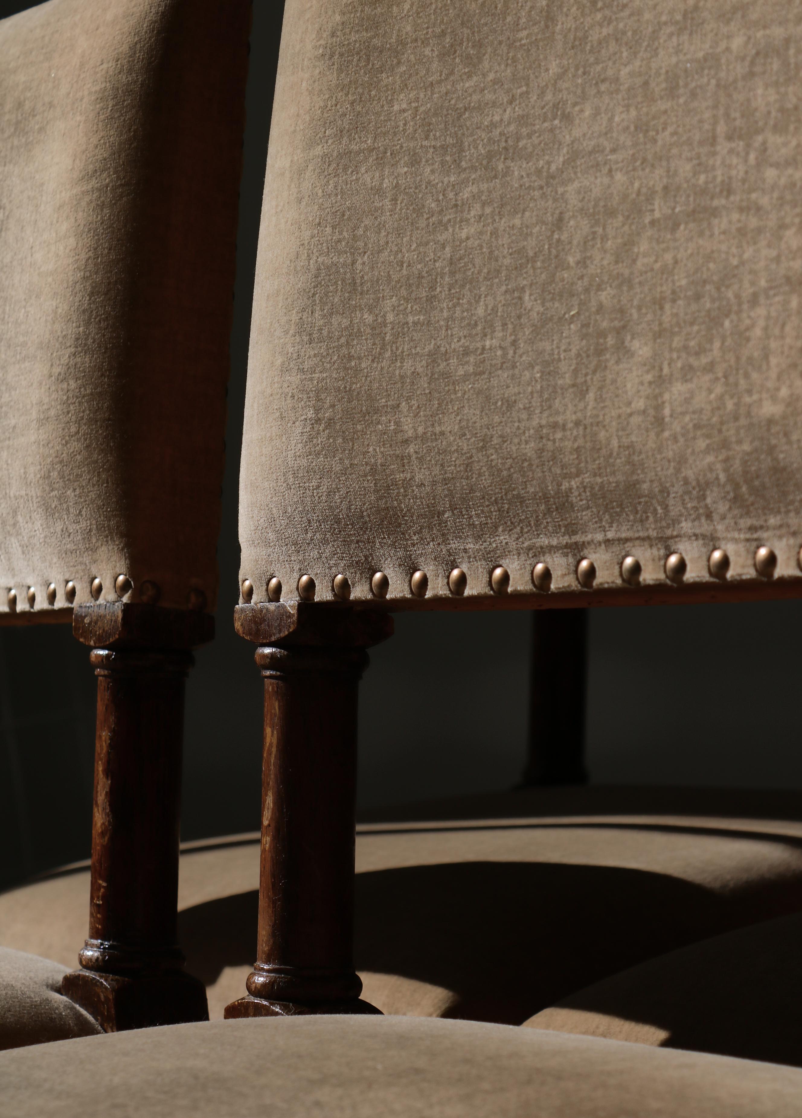 Dining Chairs Swedish Grace Oak & Beige Velvet , Axel-Einar Hjorth Style, 1920s 9