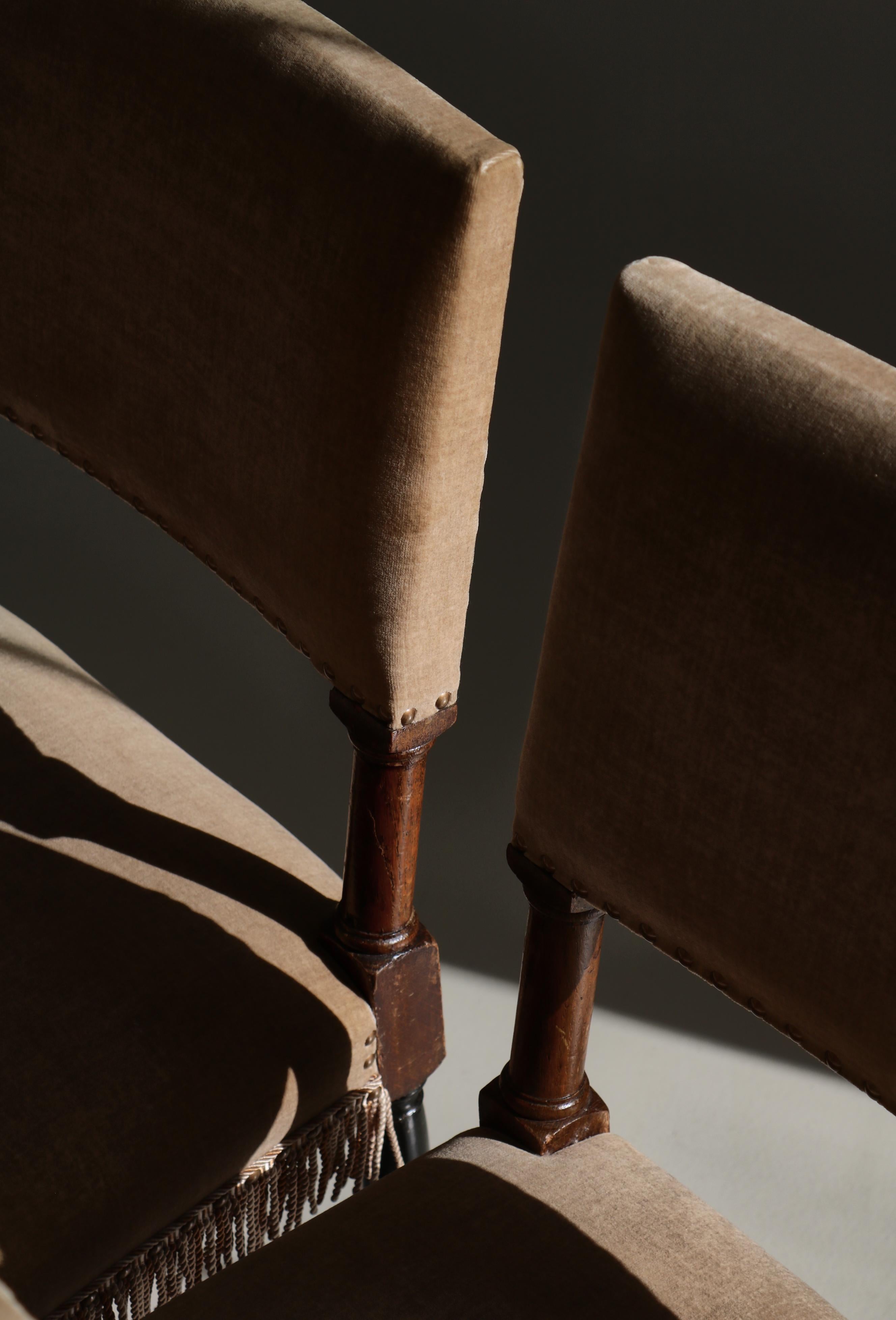 Dining Chairs Swedish Grace Oak & Beige Velvet , Axel-Einar Hjorth Style, 1920s 11
