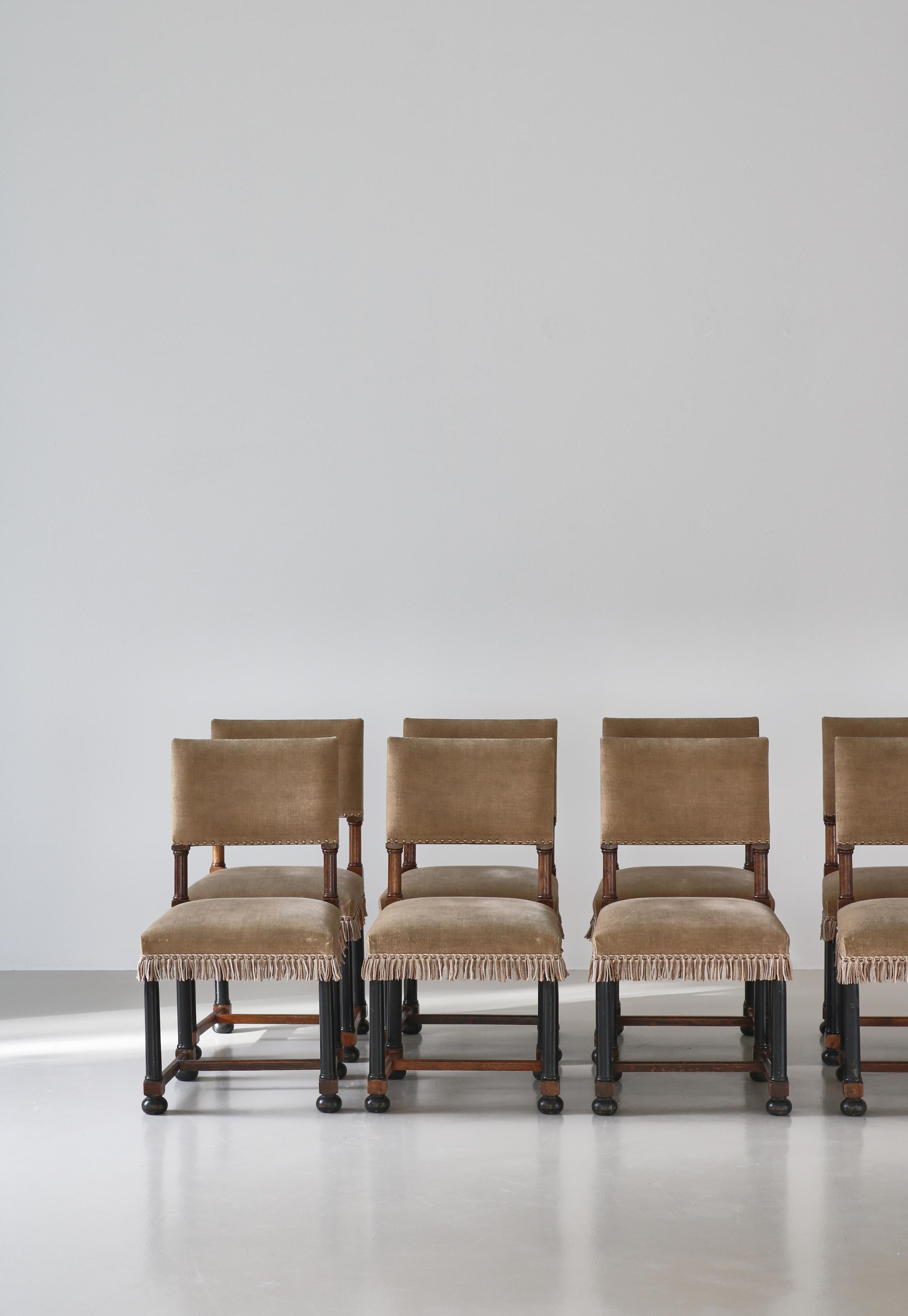 Dining Chairs Swedish Grace Oak & Beige Velvet , Axel-Einar Hjorth Style, 1920s 13
