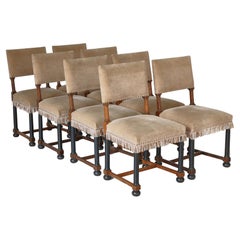 Dining Chairs Swedish Grace Oak & Beige Velvet , Axel-Einar Hjorth Style, 1920s
