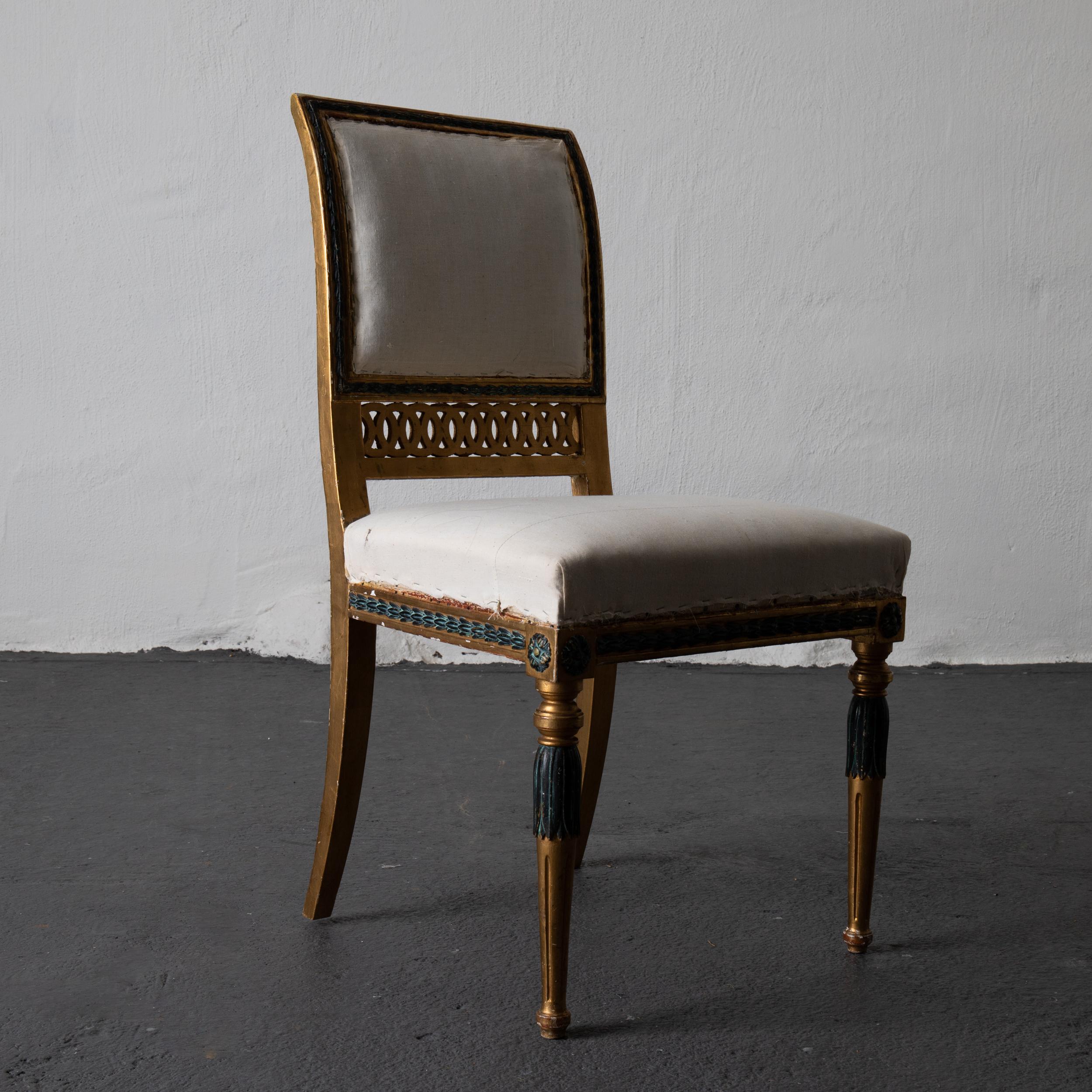 Esszimmerstühle, 6er-Set, neoklassisch, Grün vergoldet, Schweden im Angebot 4