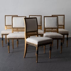 Dining Chairs Swedish Set of 6 Neoclassical Gilded Green, Sweden