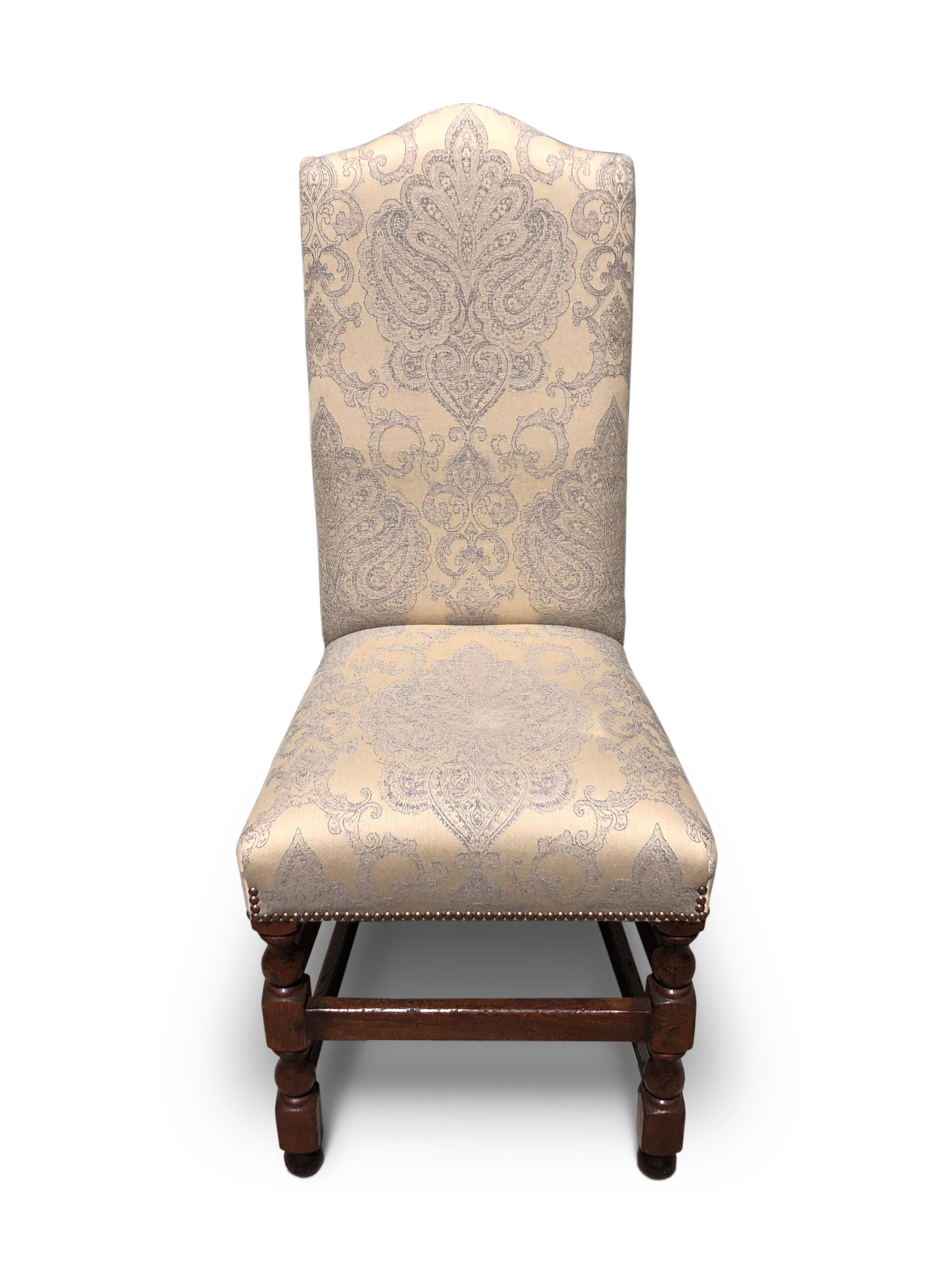 English Dining Chairs, Upholstered in Damask Fabric, '10' For Sale