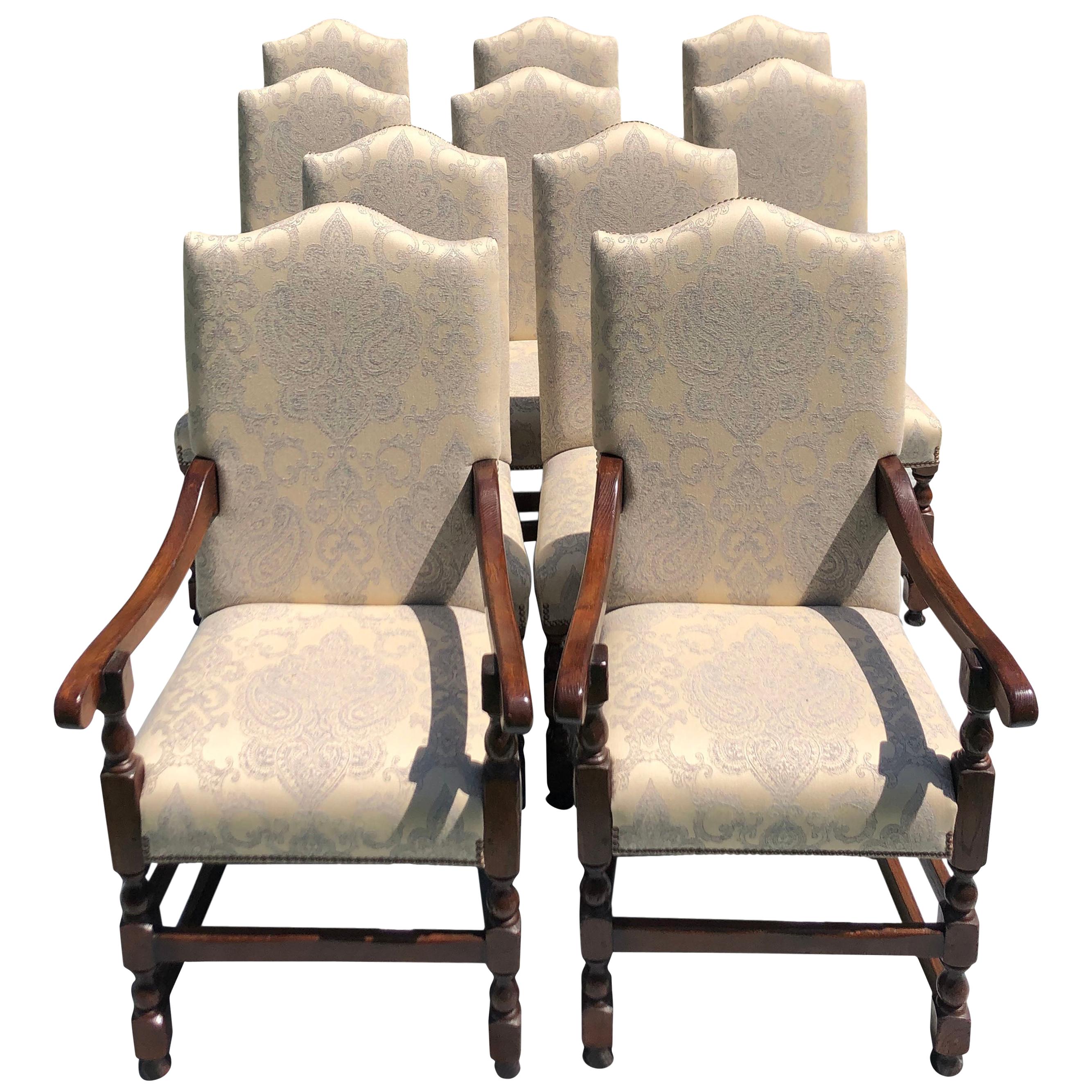 Dining Chairs, Upholstered in Damask Fabric, '10' For Sale