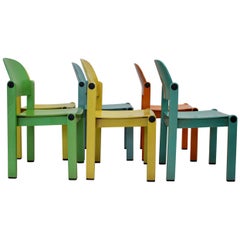Sedie da pranzo Vintage Multi-color Beech Pop Art Set di sei, circa 1980