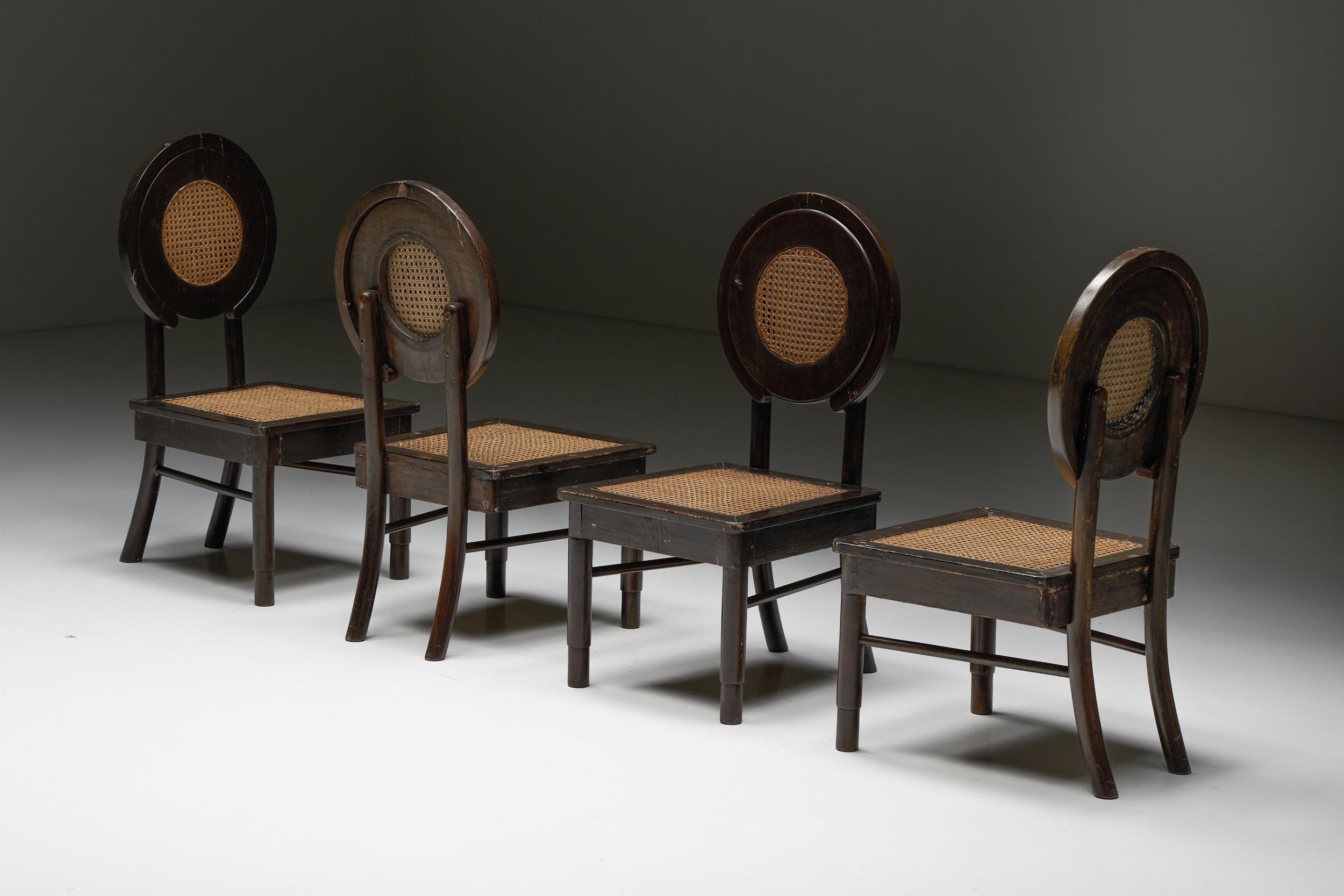 European Dining Chairs with Cane Circle Backs, Early 20th Century For Sale