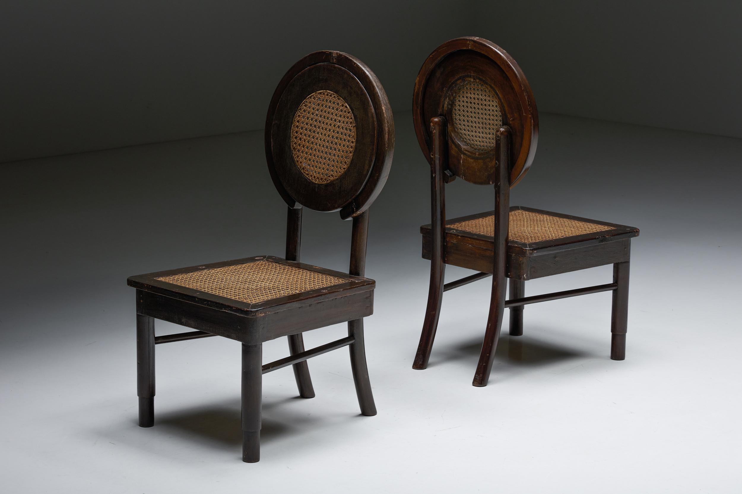 Dining Chairs with Cane Circle Backs, Early 20th Century For Sale 2