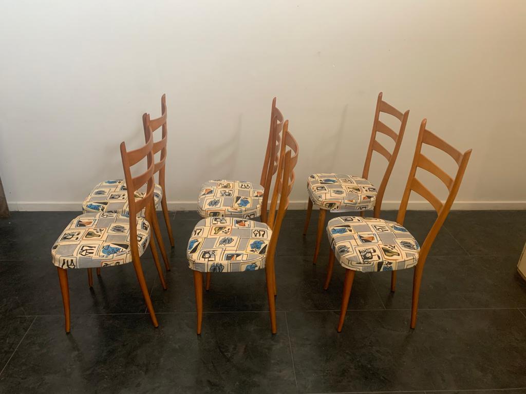 Italian Dining Chairs with Removable Fabric, 1950s, Set of 6