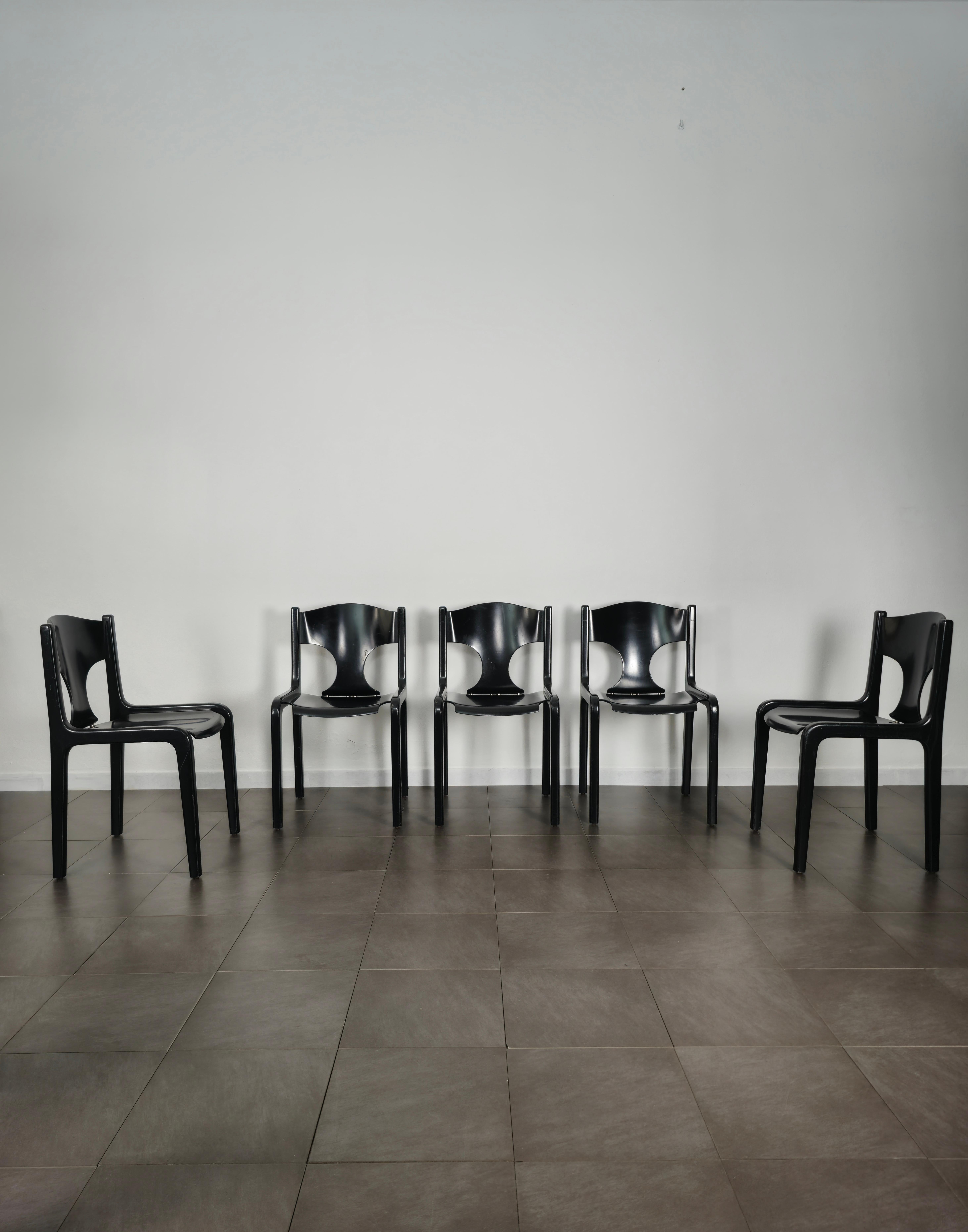 Mid-Century Modern Dining Chairs Wood Augusto Savini for Pozzi Midcentury Italy 1960s Set of 5