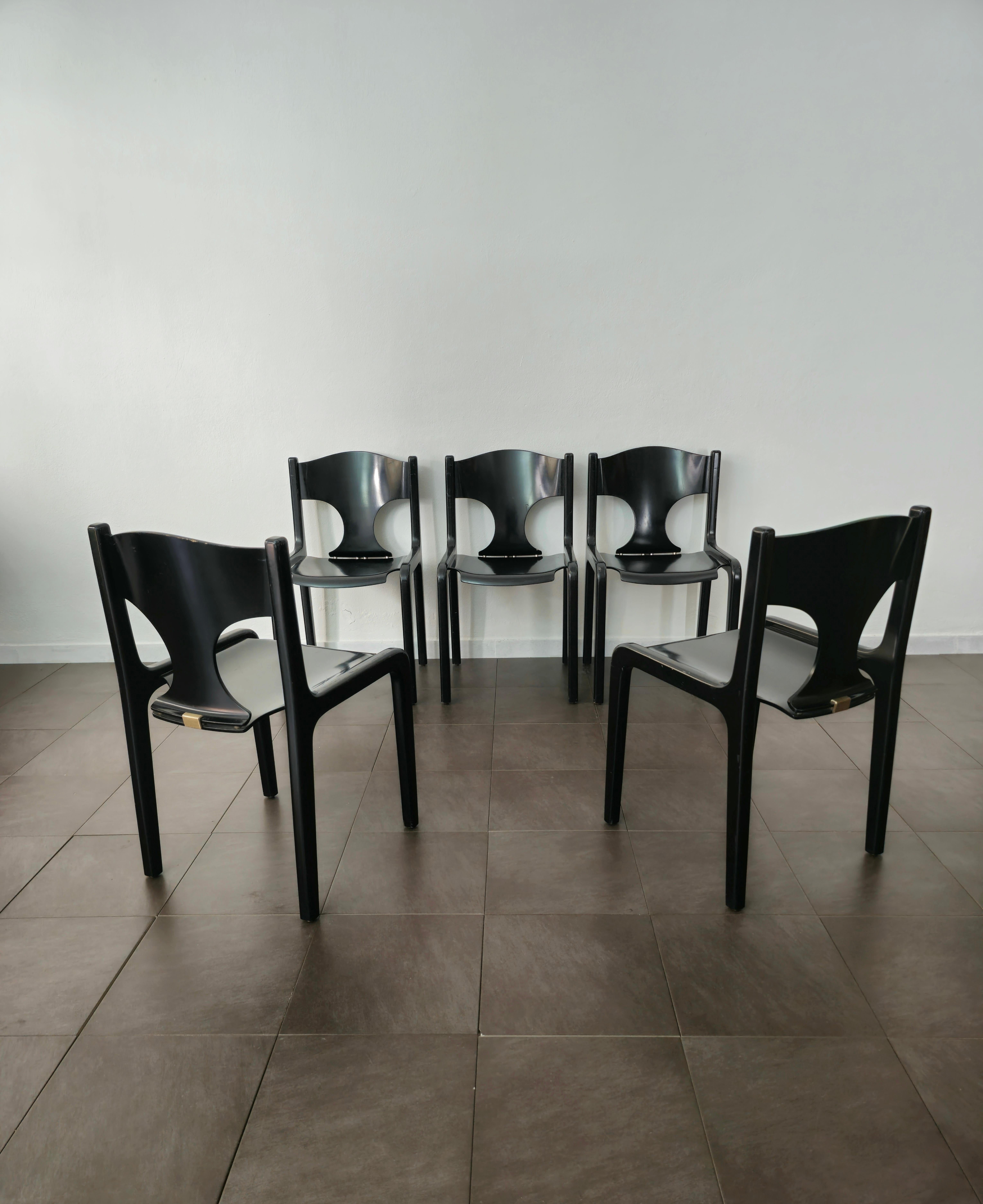 Italian Dining Chairs Wood Augusto Savini for Pozzi Midcentury Italy 1960s Set of 5
