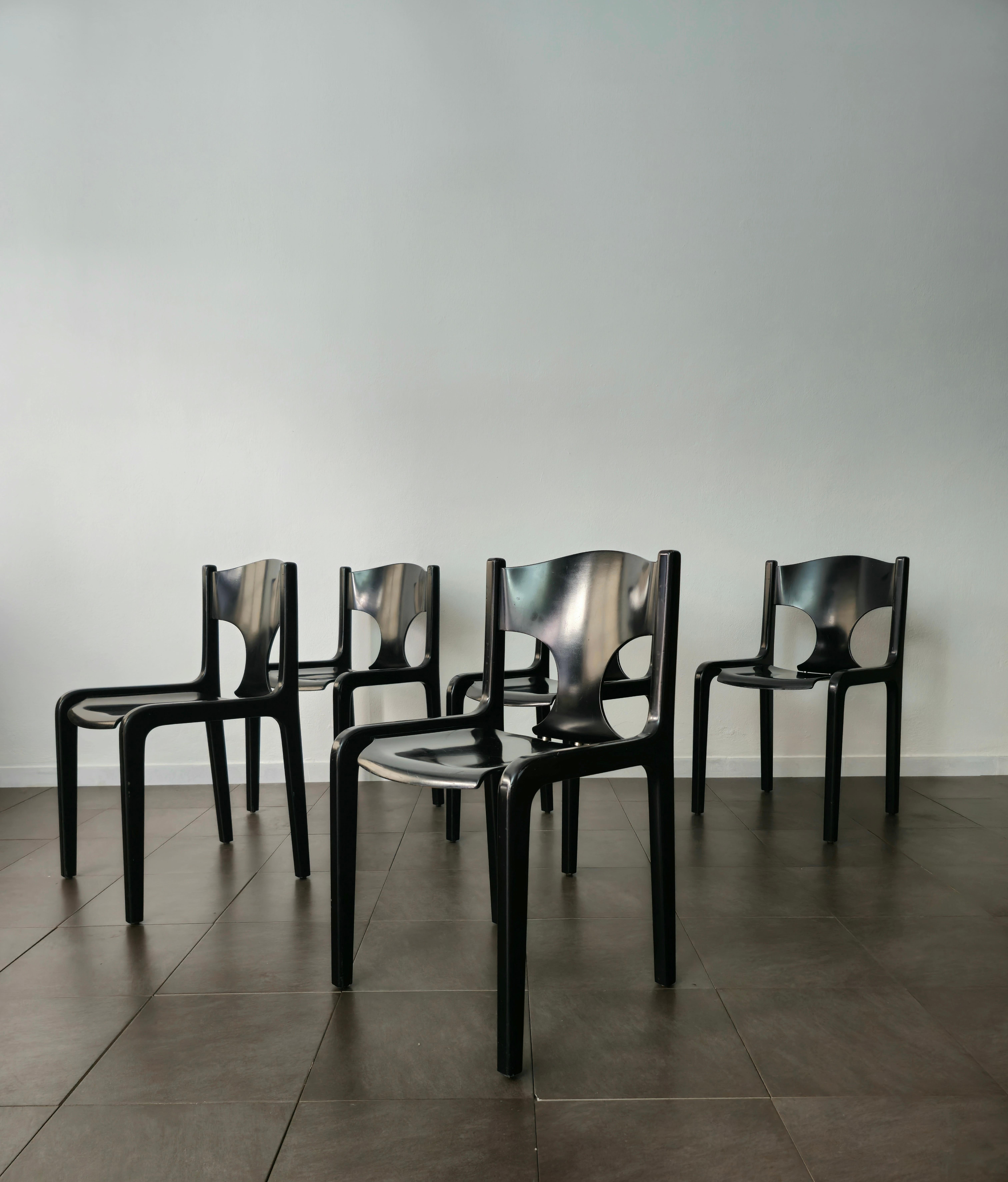Dining Chairs Wood Augusto Savini for Pozzi Midcentury Italy 1960s Set of 5 In Fair Condition In Palermo, IT