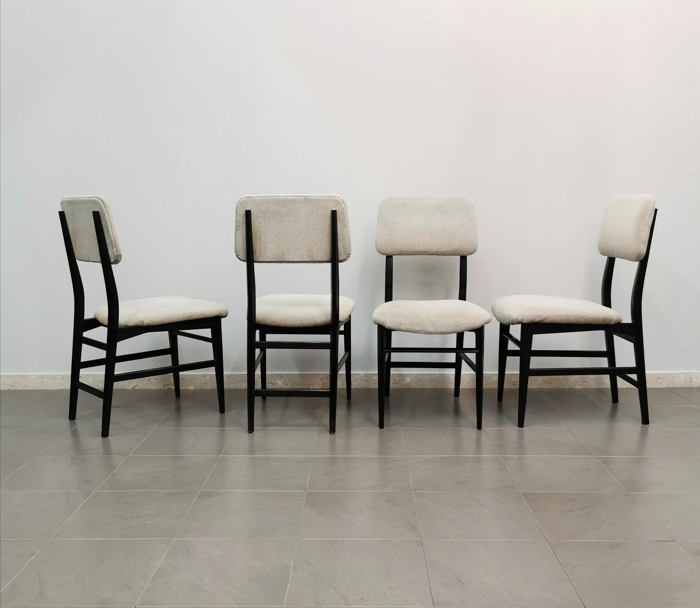 Mid-Century Modern Dining Chairs Wood Velvet Edmondo Palutari for Dassi Midcentury 1950s Set of 4 For Sale