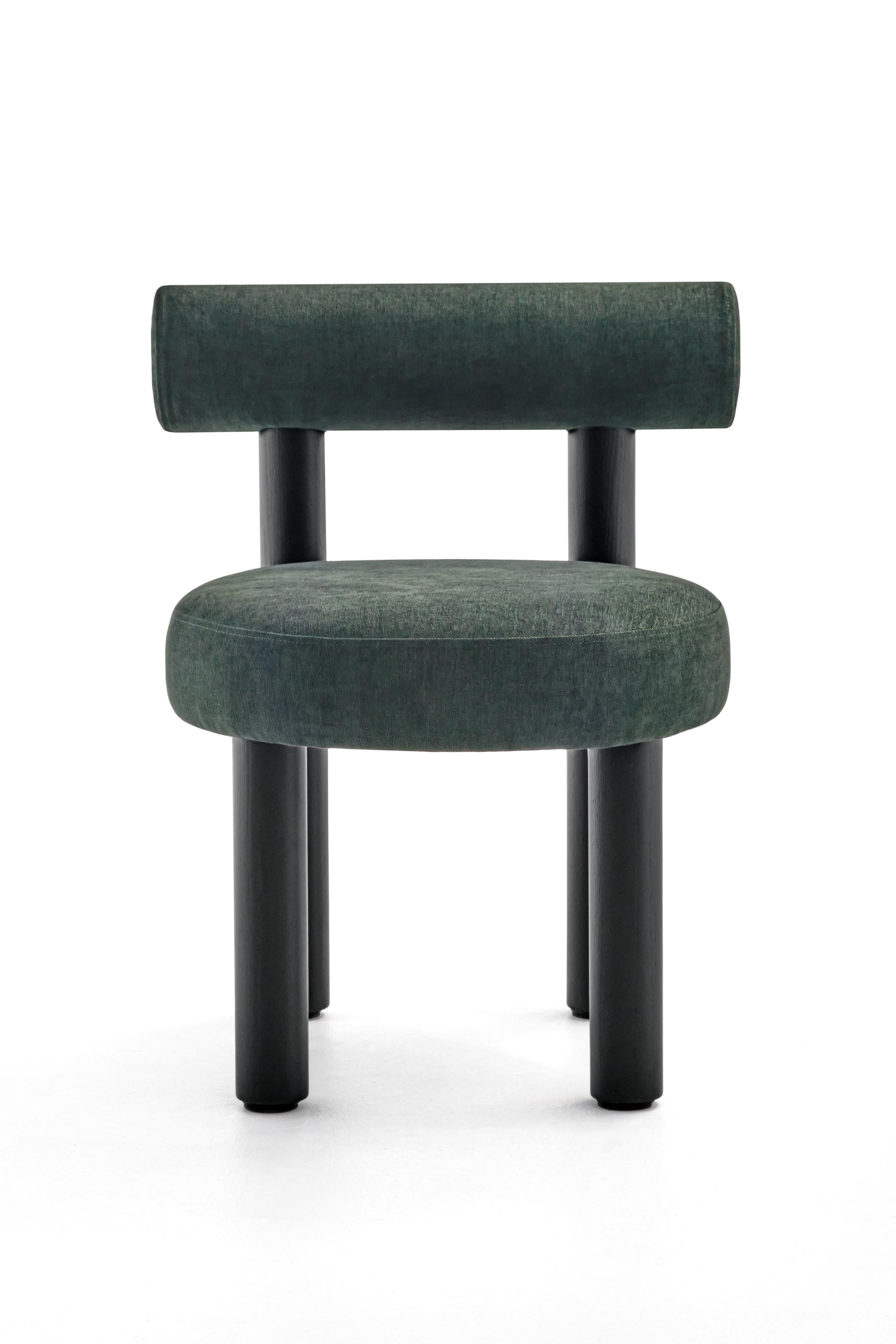Organic Modern Dining Chairs x6 Counter Chairs x2 'Gropius CS2' Black Wood Legs, Green Velvet For Sale