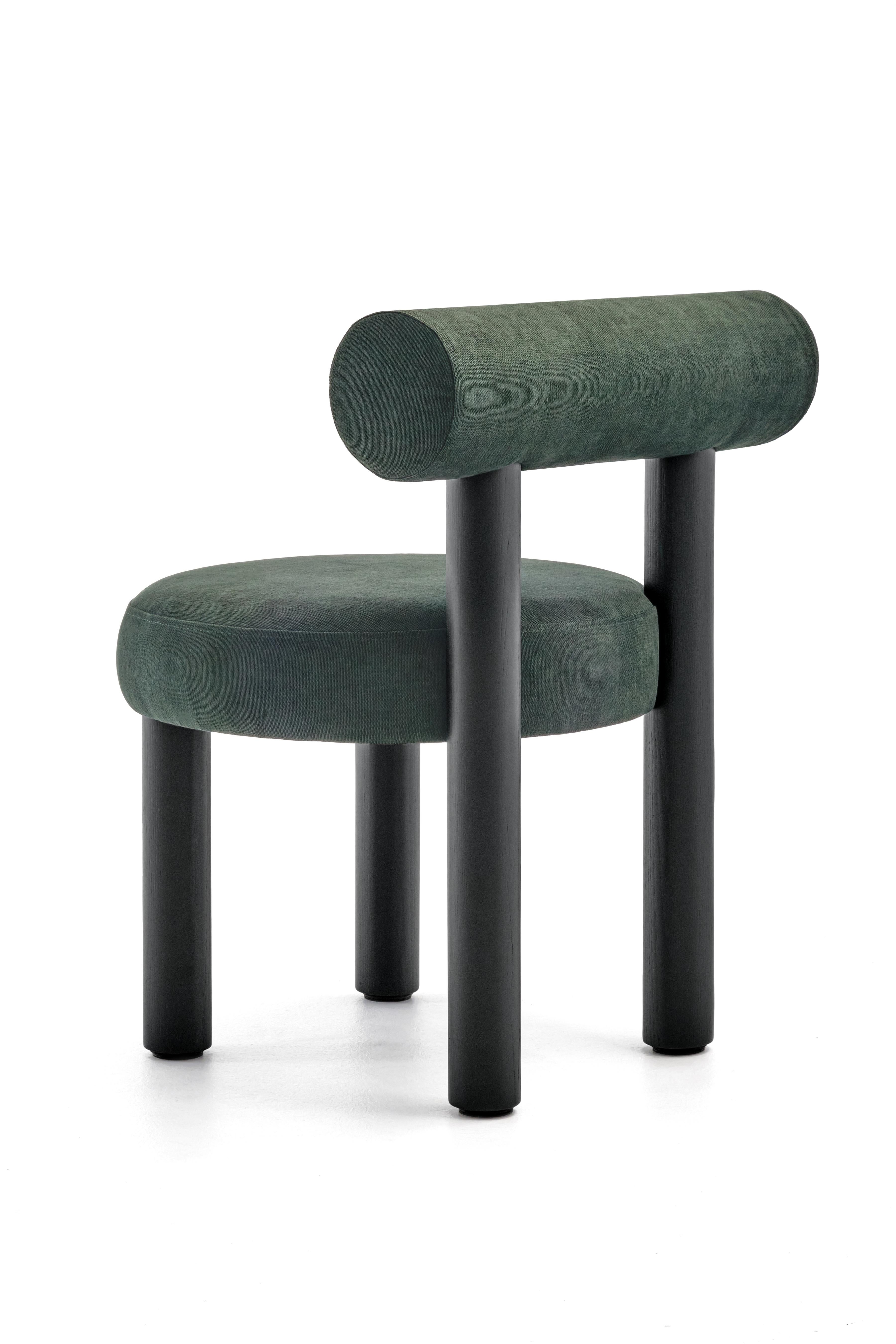 Ukrainian Dining Chairs x6 Counter Chairs x2 'Gropius CS2' Black Wood Legs, Green Velvet For Sale