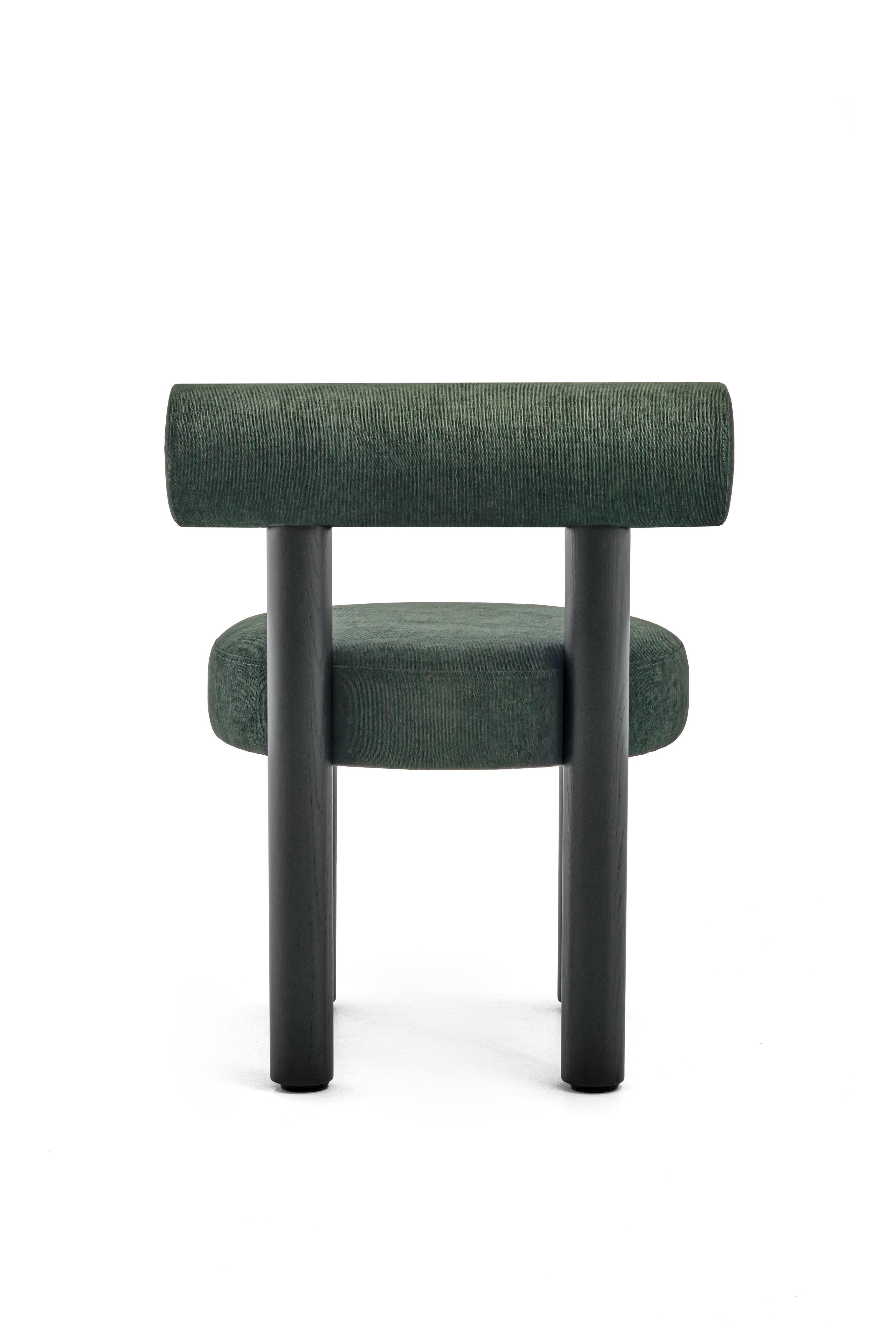 Wool Dining Chairs x6 Counter Chairs x2 'Gropius CS2' Black Wood Legs, Green Velvet For Sale