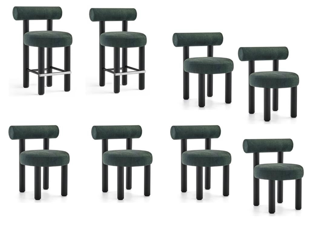 Dining Chairs x6 Counter Chairs x2 'Gropius CS2' Black Wood Legs, Green Velvet For Sale