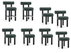 Dining Chairs x6 Counter Chairs x2 'Gropius CS2' Black Wood Legs, Green Velvet