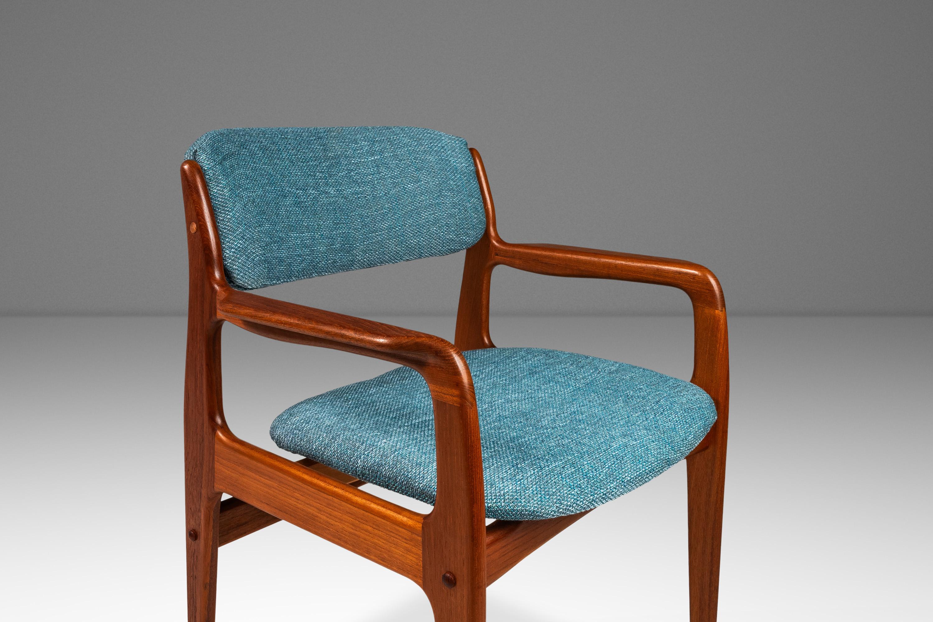Chaise de salle à manger/de bureau/chaise en teck massif et nouveau tissu d'ameublement de Benny Linden, vers 1980 en vente 4