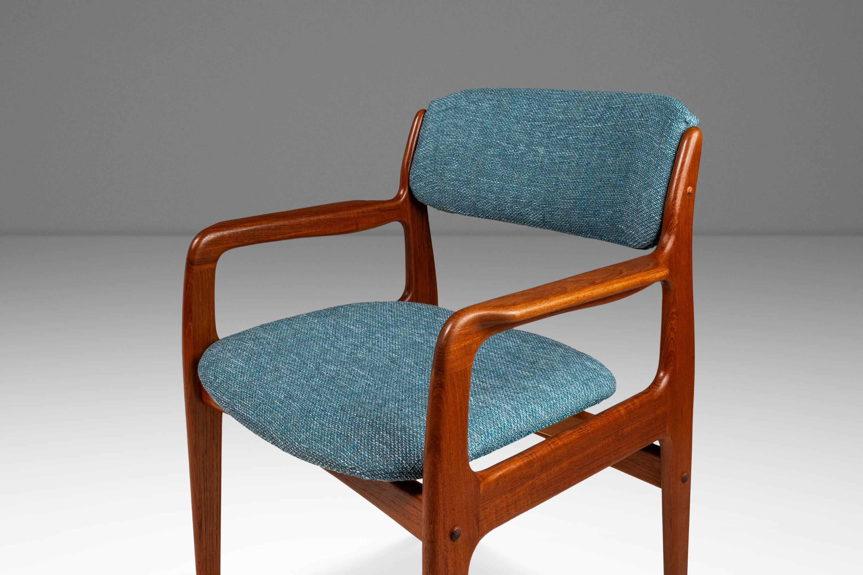 Chaise de salle à manger/de bureau/chaise en teck massif et nouveau tissu d'ameublement de Benny Linden, vers 1980 en vente 6