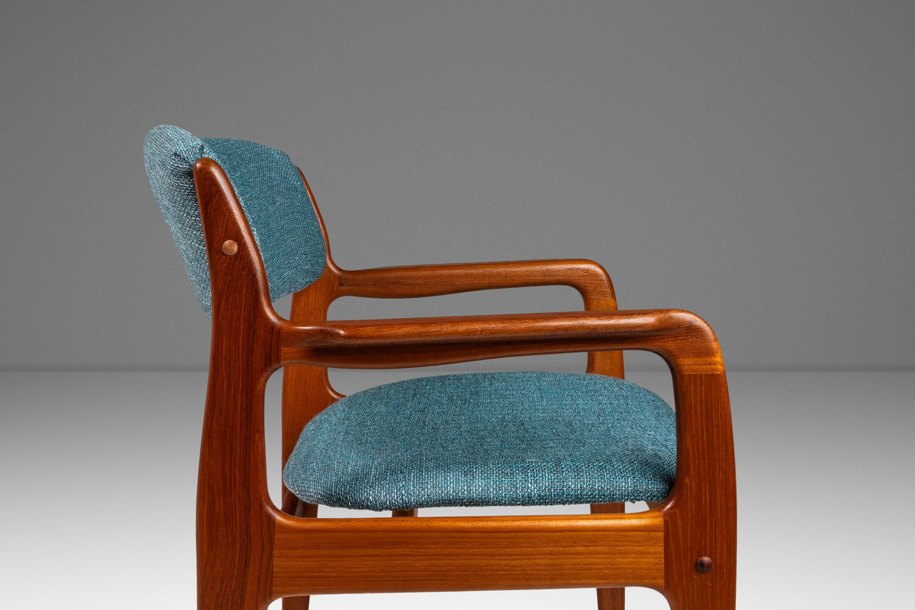 Chaise de salle à manger/de bureau/chaise en teck massif et nouveau tissu d'ameublement de Benny Linden, vers 1980 en vente 9