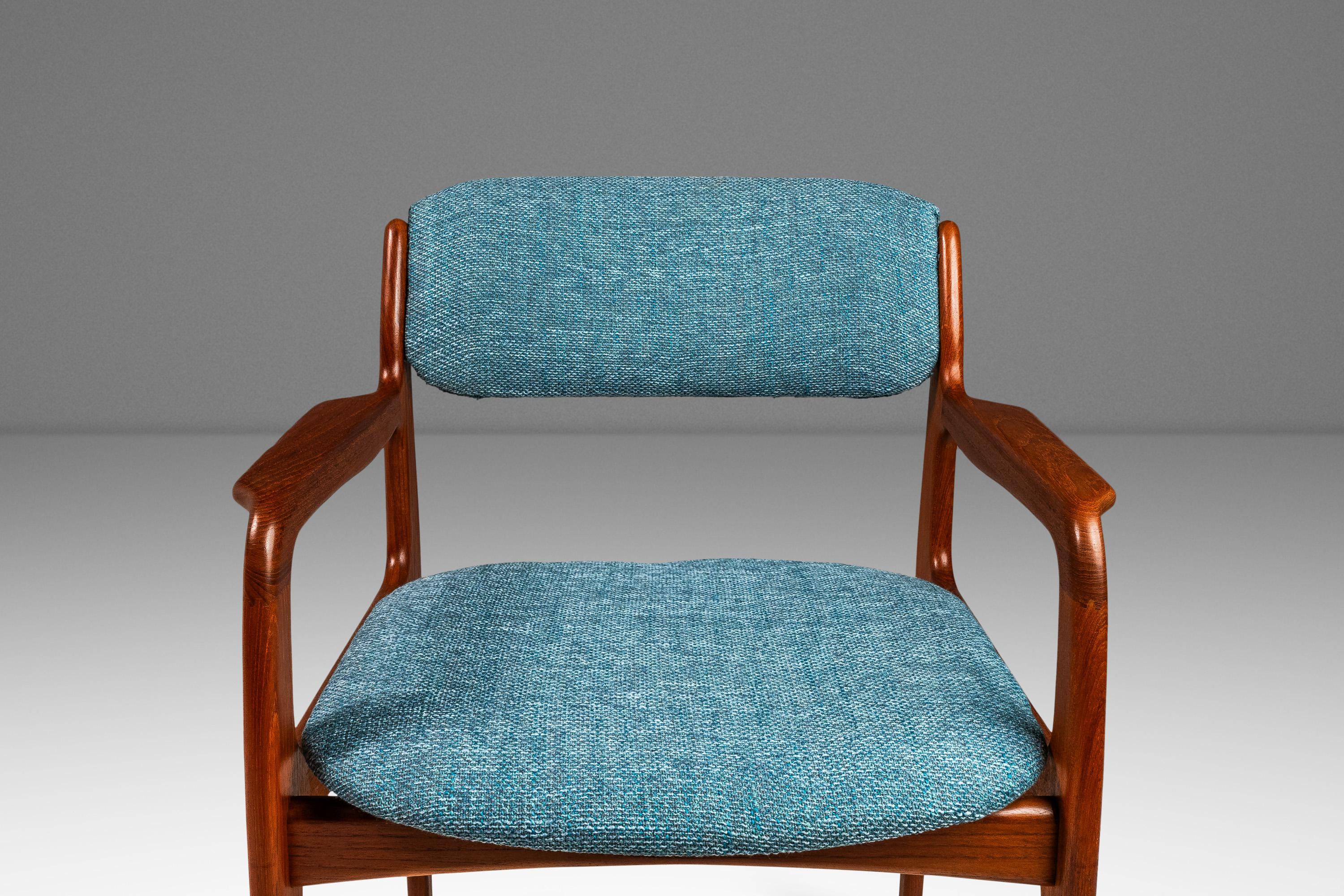 Chaise de salle à manger/de bureau/chaise en teck massif et nouveau tissu d'ameublement de Benny Linden, vers 1980 en vente 12