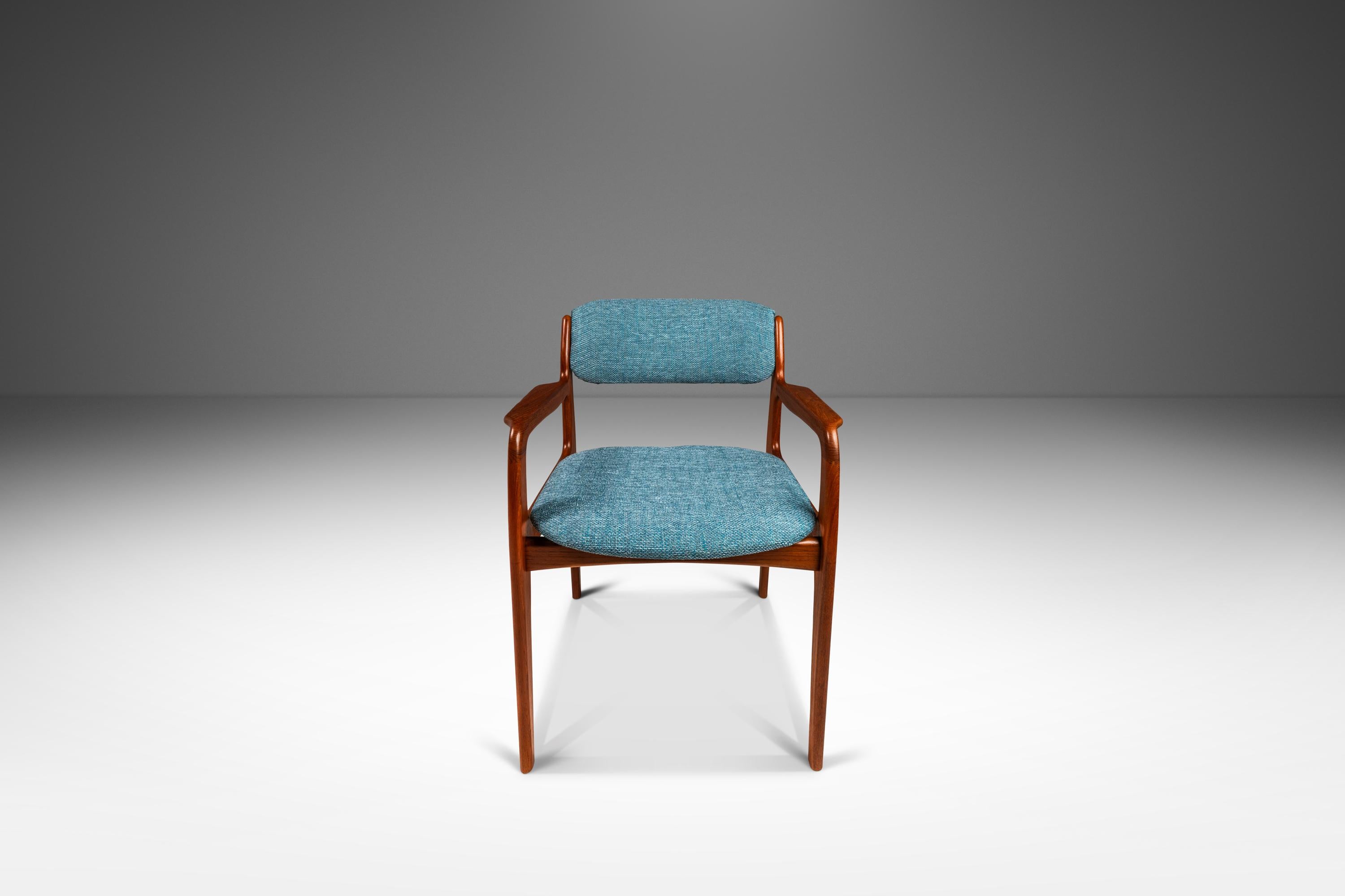 Fabric Dining / Desk / Chair in Solid Teak & New Upholstery by Benny Linden, c. 1980s For Sale