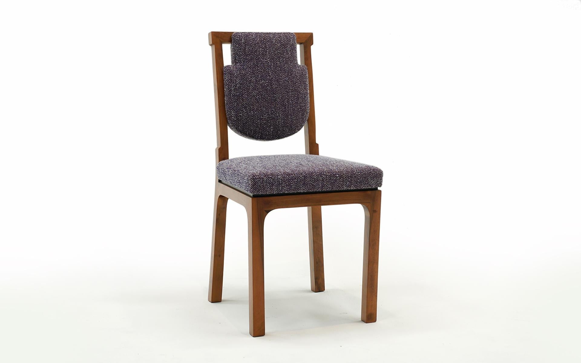 Alessandro Mendini and Mario Brunati Dining, Desk, or Side Armless Chair, Model BM5
for Moscatelli, Italy, 1965.  Lavender / light purple fabric and walnut frame.  A beautiful example in great condition.  Expertly reupholstered.  Few if any signs of