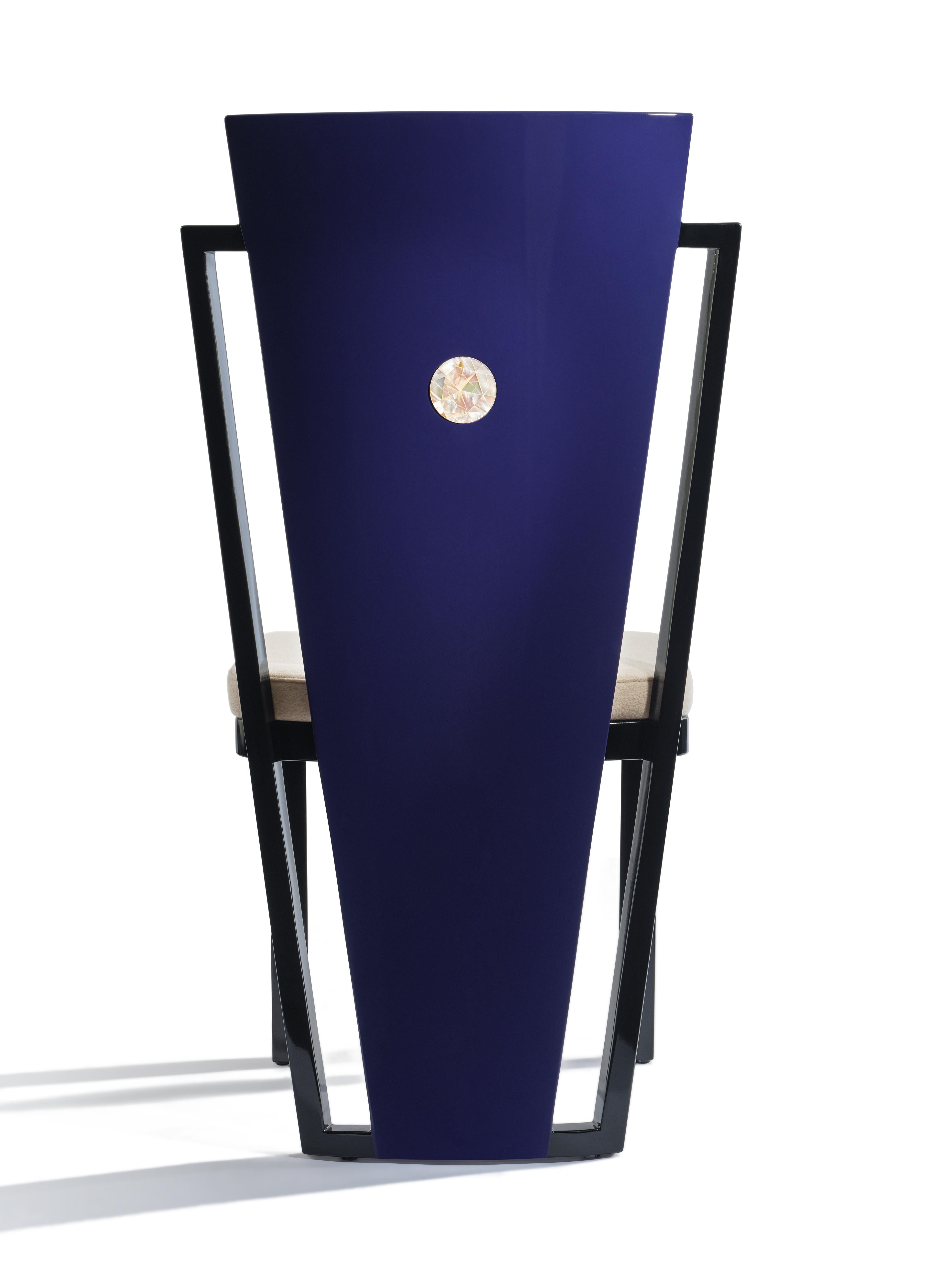 Sedia a ventaglio da pranzo in legno laccato, conchiglie e imbottitura in lana di Artempo in vendita 4