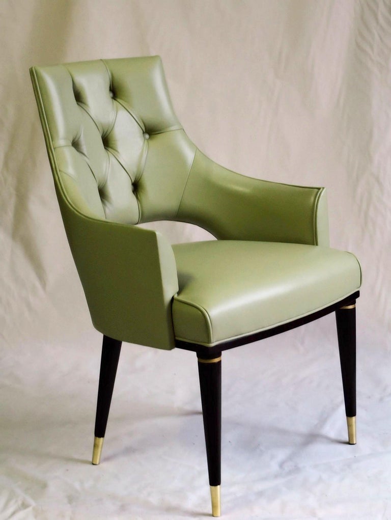 Dining Highback Armchair Reynolda Green Fiore Leather Midcentury