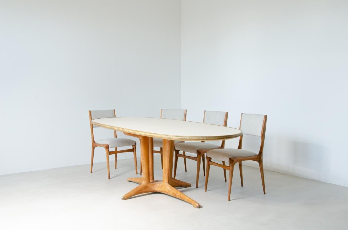 Mid-Century Modern Dining Large Table in Maple Wood and Top Covered with Goat Skin For Sale