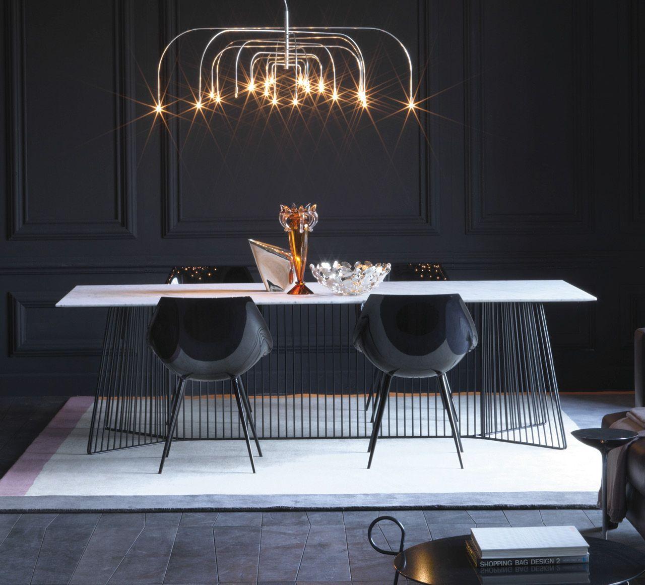 Ess- oder Konferenztisch aus Marmor mit Carrara-Platte aus schwarzem Stahl von Driade 2