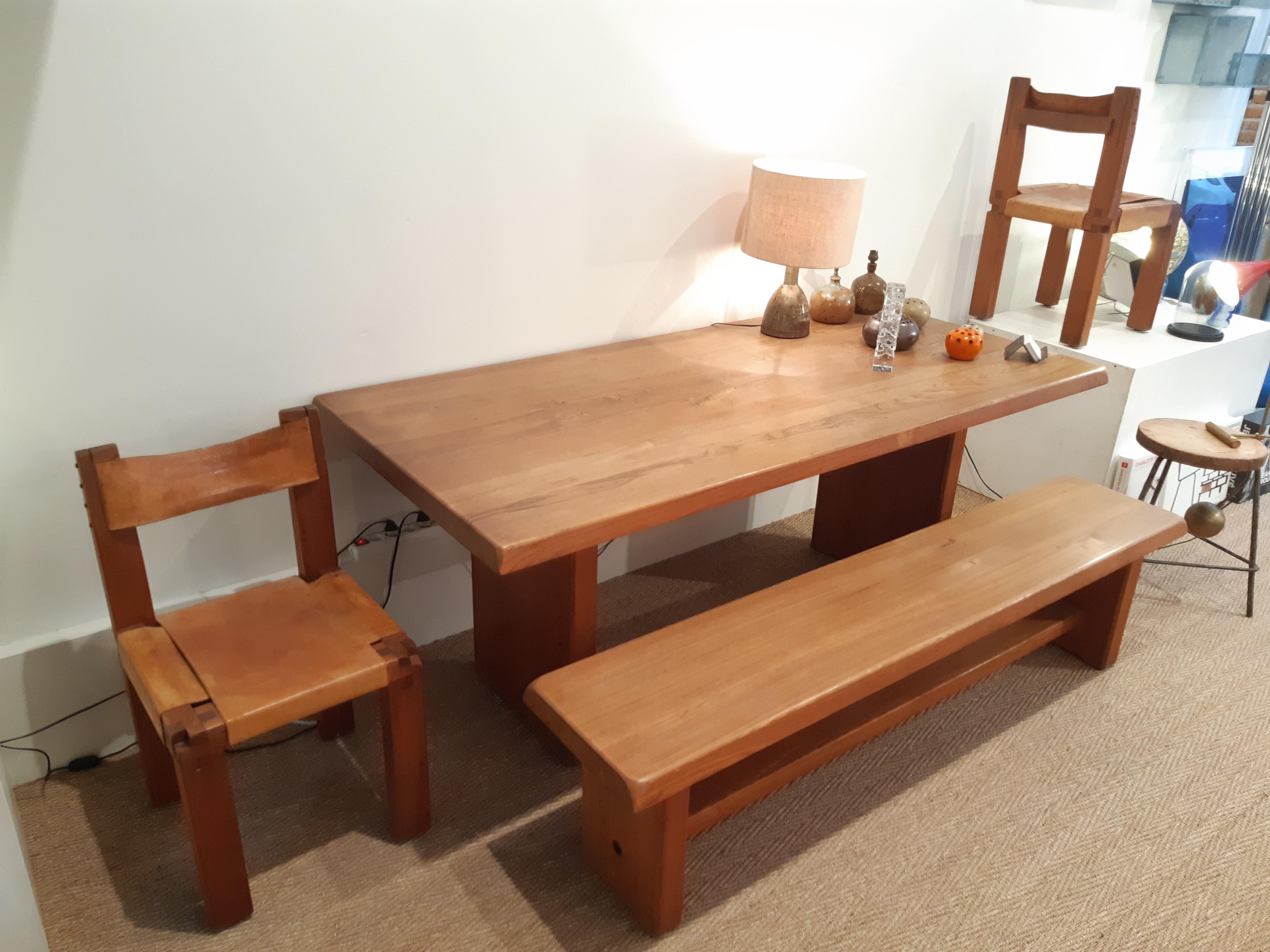Dining Room by Pierre Chapo 3 S11 Chairs, 1 S14 Bench, 1 T14 Table 12
