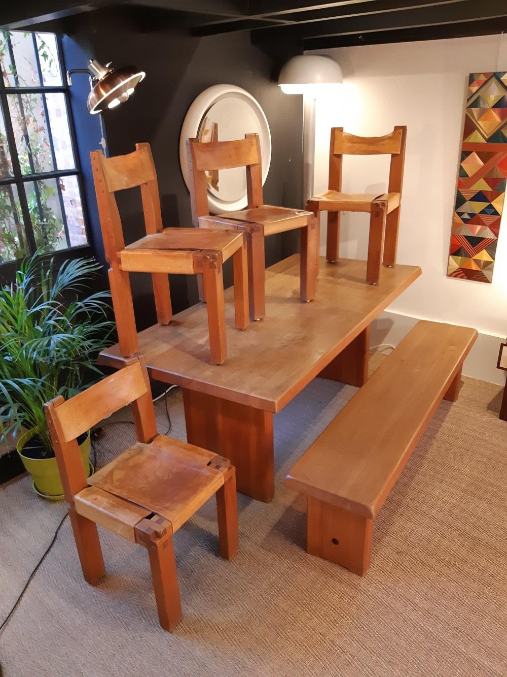 Dining Room by Pierre Chapo 3 S11 Chairs, 1 S14 Bench, 1 T14 Table 1