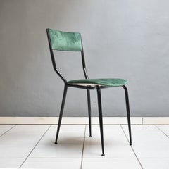 Chaise de salle à manger italienne des années 1960, fabrication noire, fer, velours vert