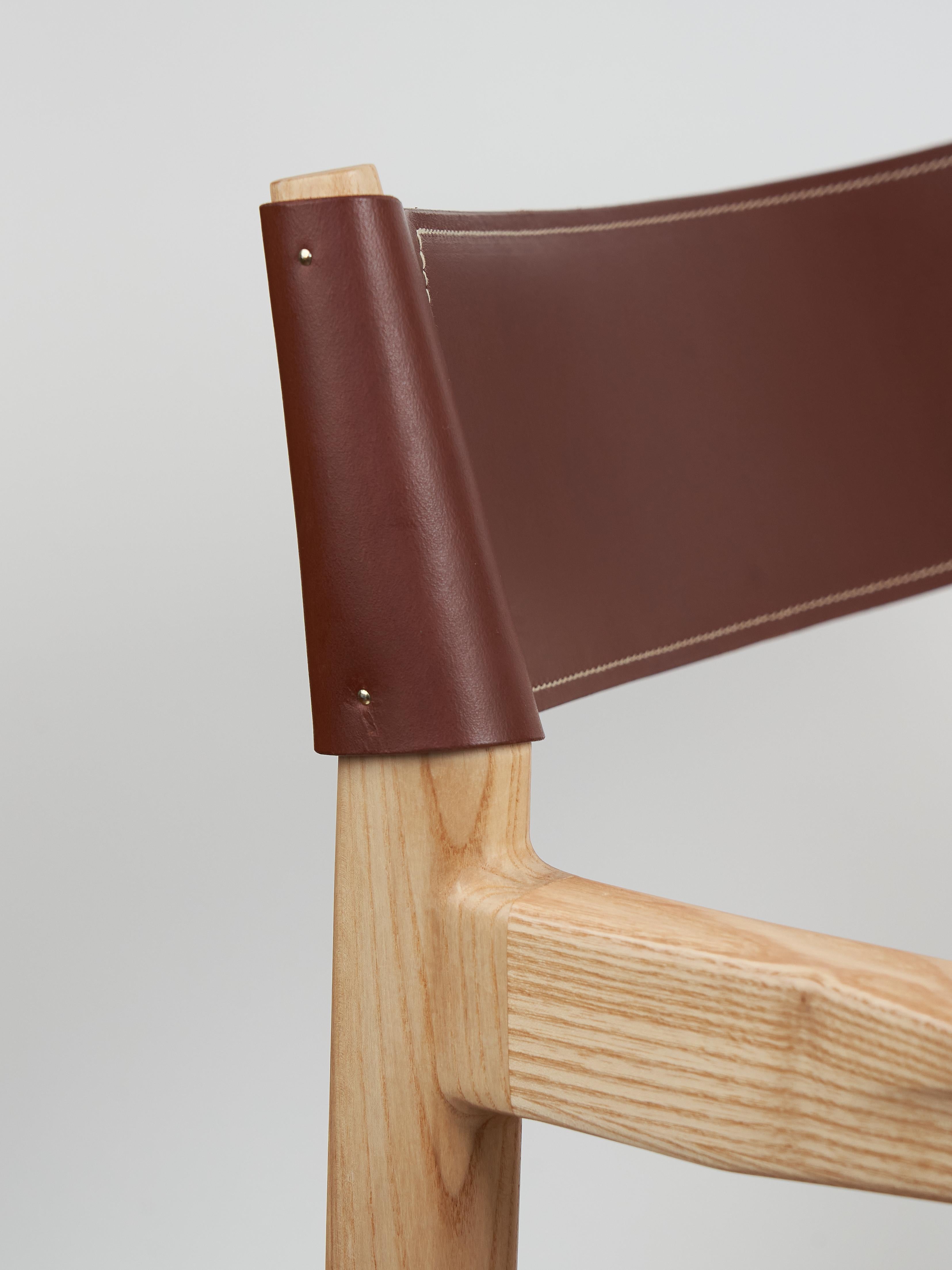 Dining room chair in ash with the sling leather seat For Sale 2