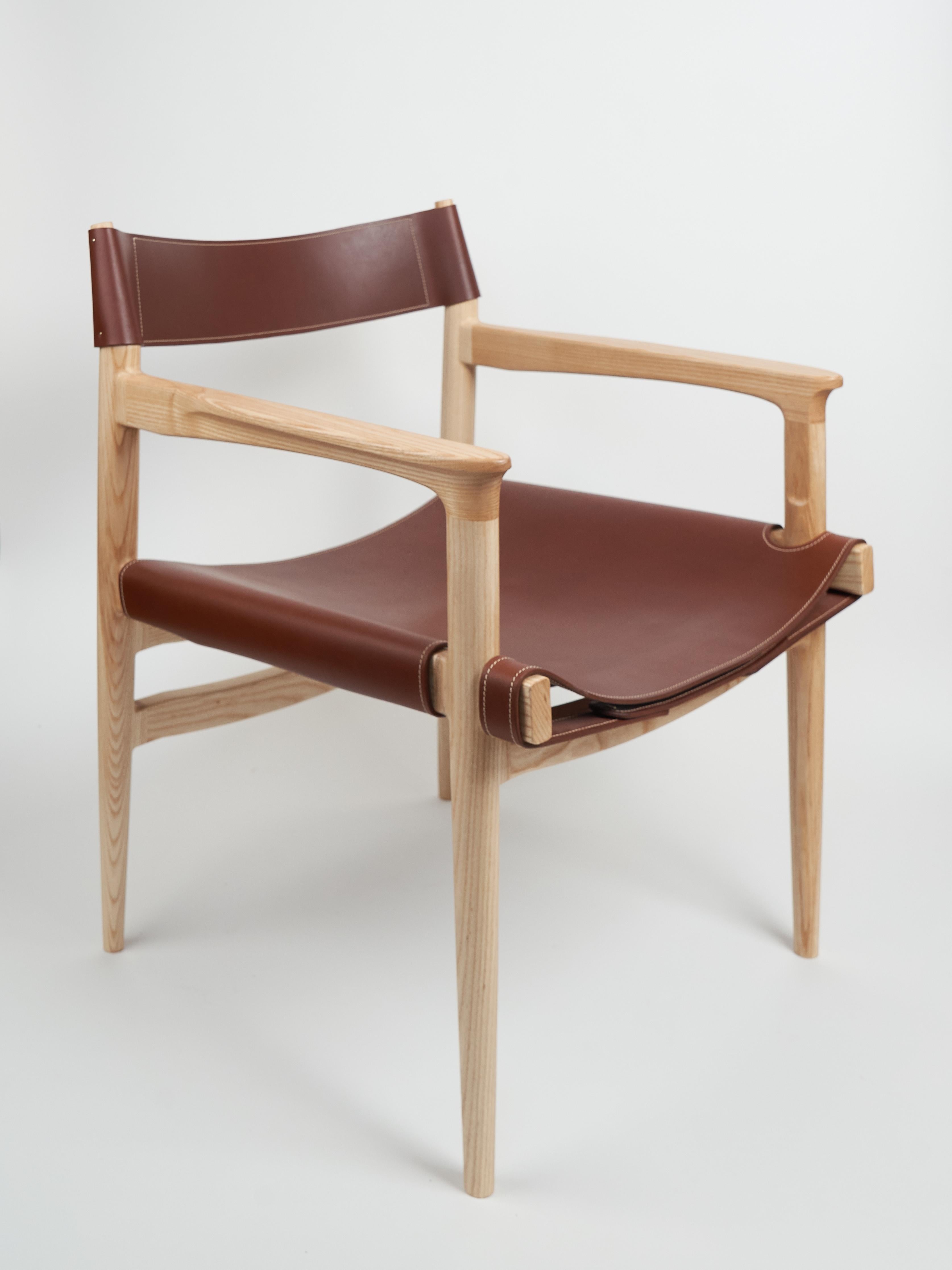 Ash Dining room chair in ash with the sling leather seat For Sale