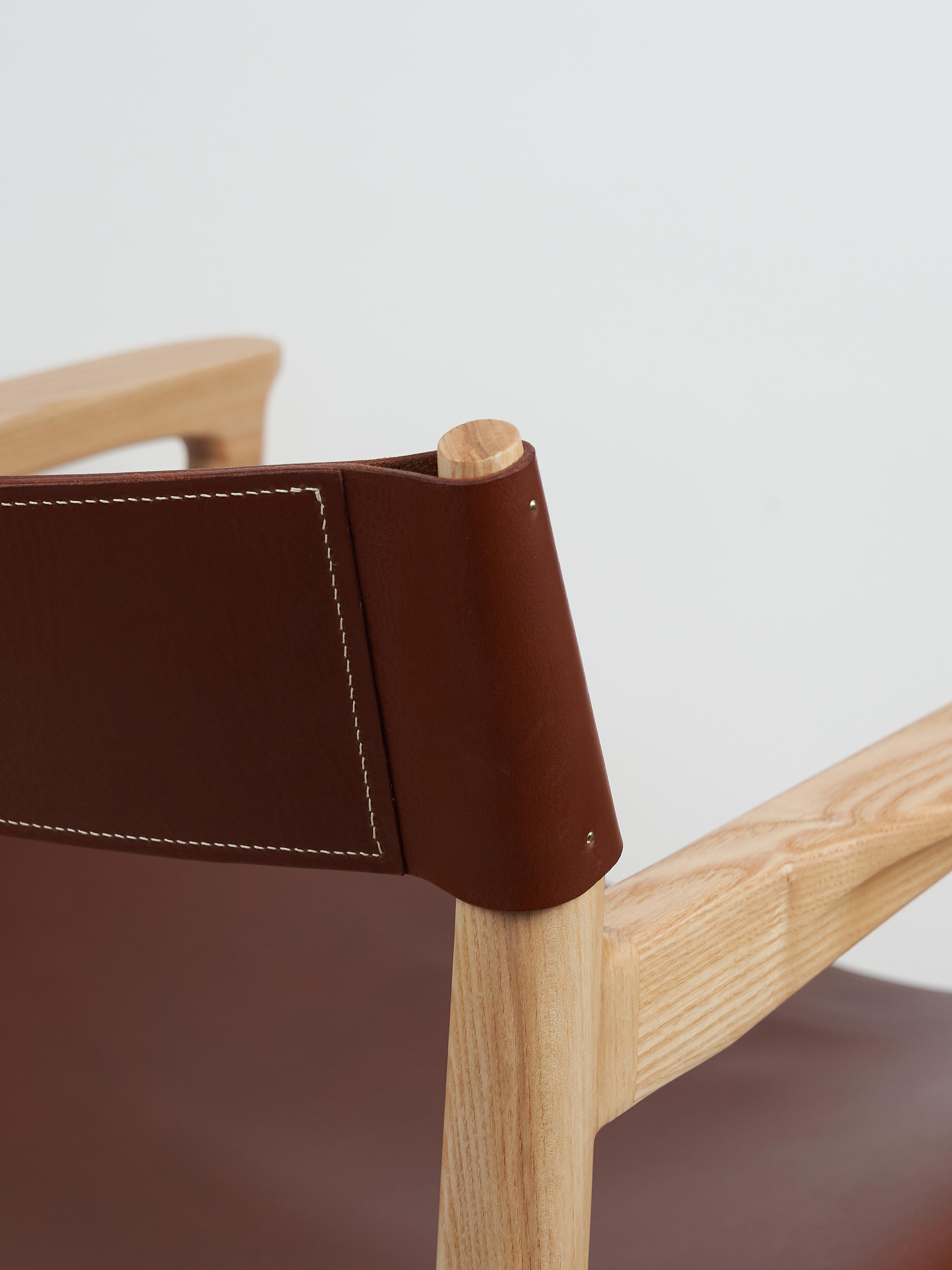 Dining room chair in ash with the sling leather seat For Sale 1