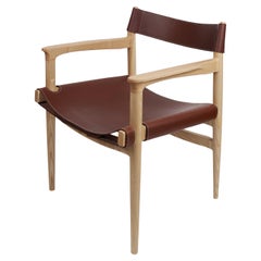 Chaise de salle à manger en frêne avec assise en cuir