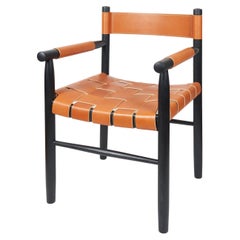 Dining room chair in ebonized ash with the woven leather seat and backrest