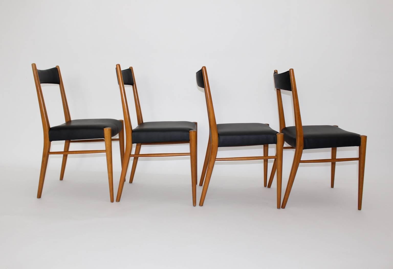 Austrian Mid Century Modern Four Vintage Dining Room Chairs Anna-Lülja Praun, 1953 Vienna For Sale